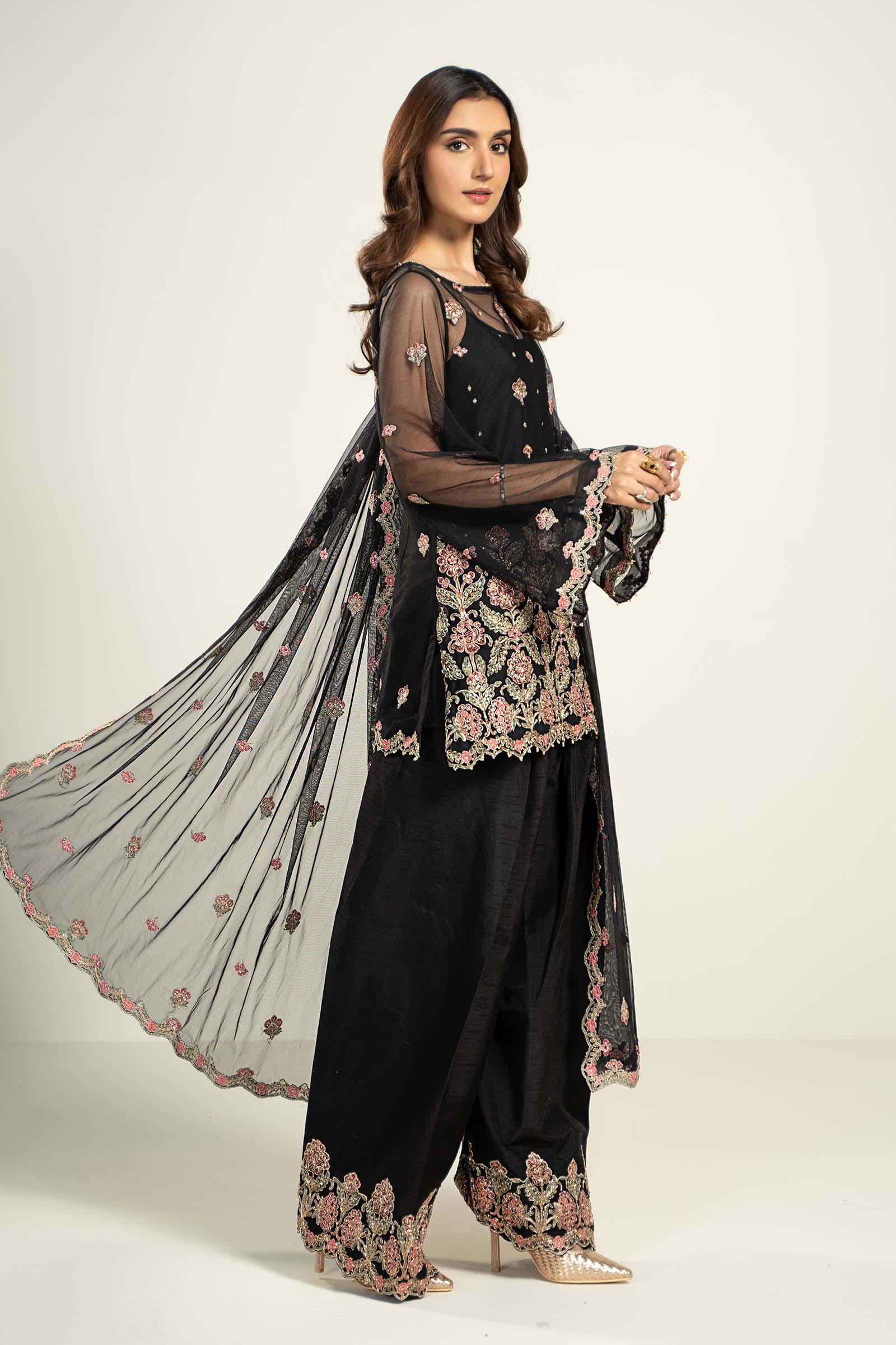 Embroidered Poly Net Fabric (3Pcs) | LF-704