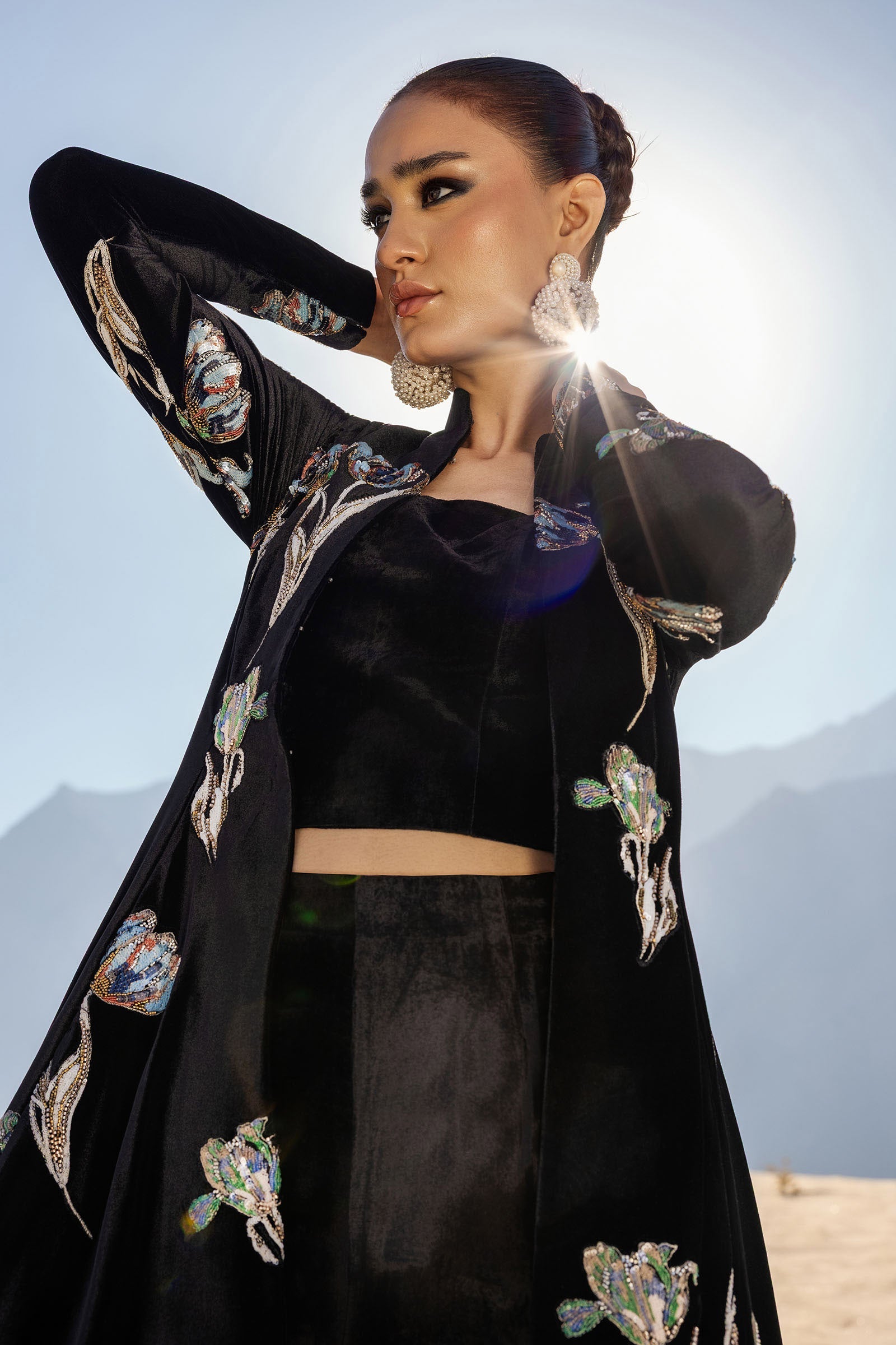 Embellished Velvet Fabric (1Pc) | LF-CH25-07