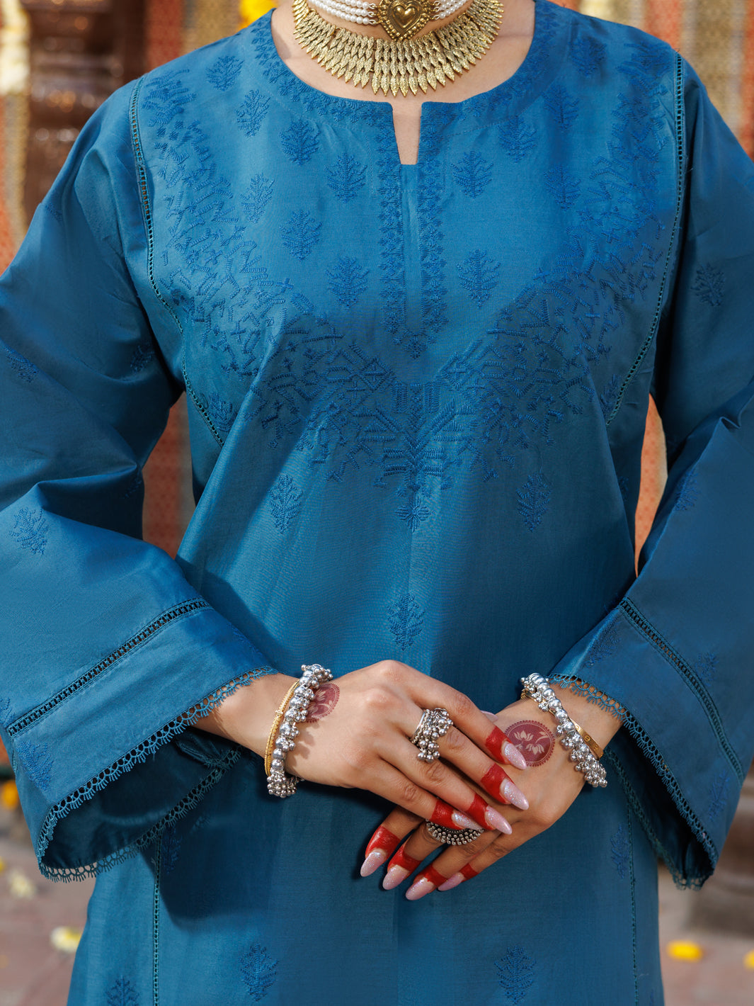 Turquoise Cambric Kurti - ALP-LK-1063