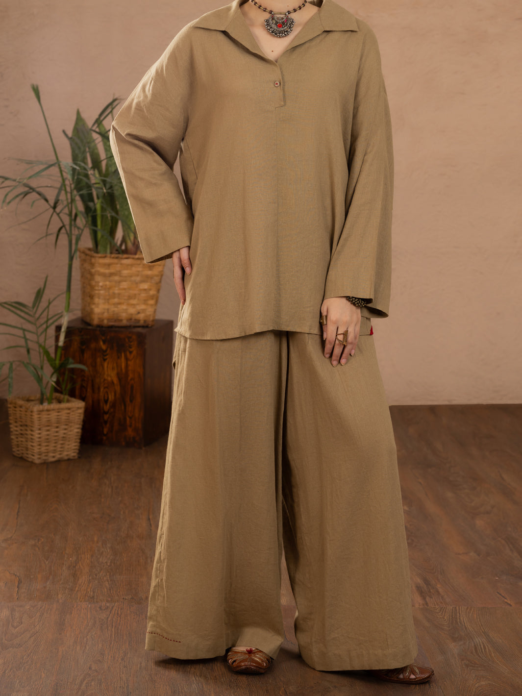 Khaki Linen Tunic - ALCR-LK-1110
