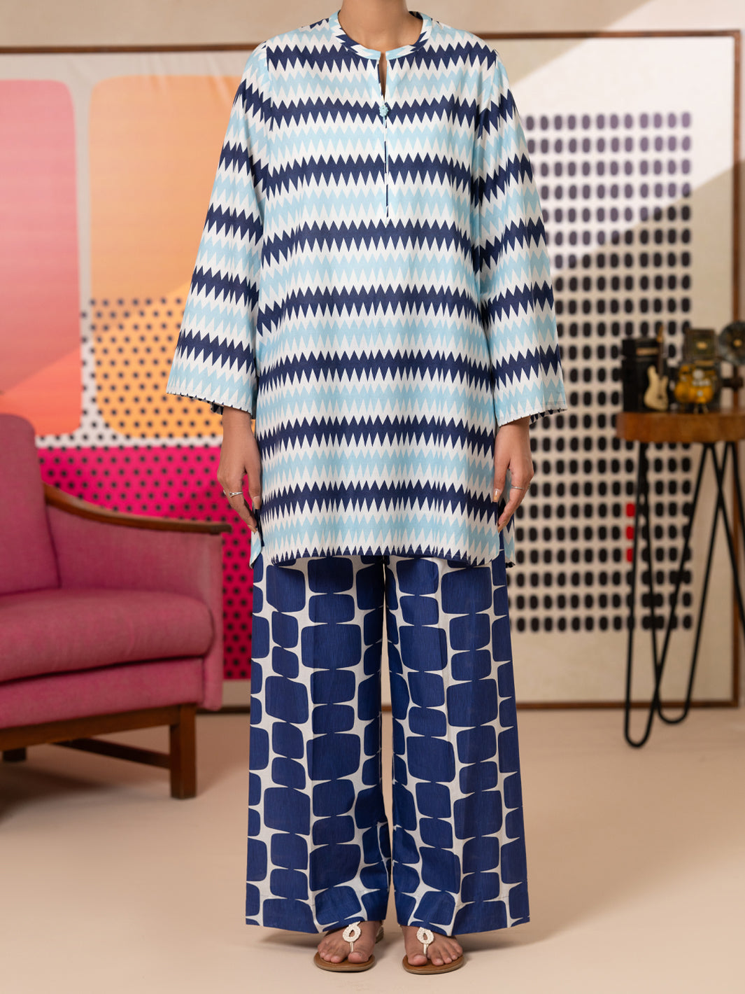 Sky Blue Lawn Co-Ord Set - ALP-2PS-LKS-2813