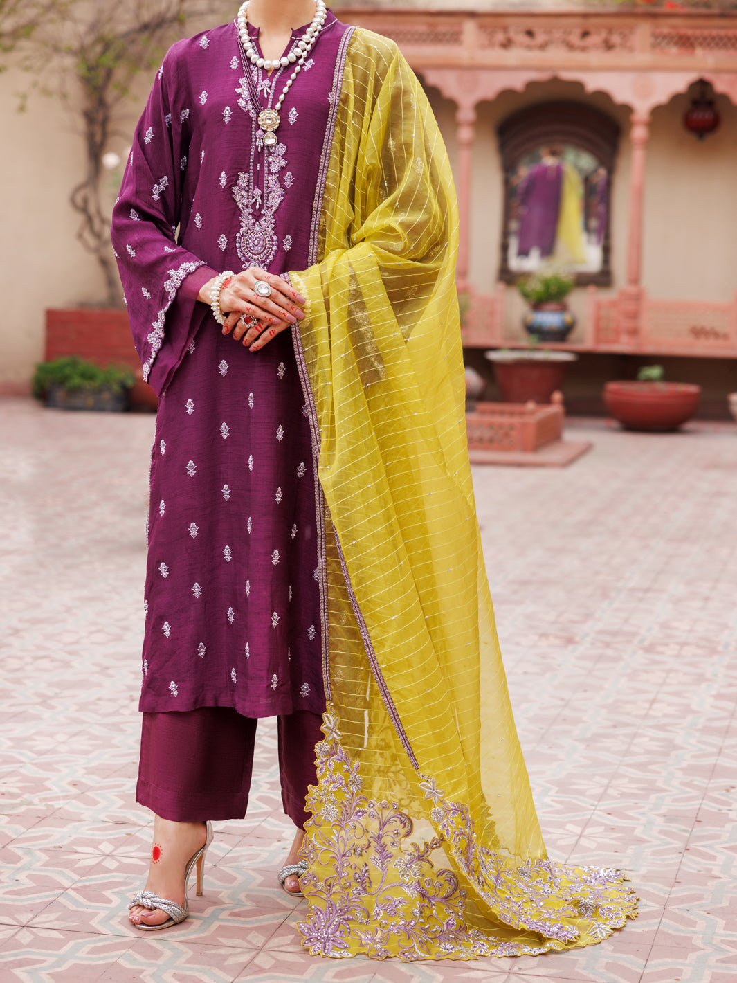 Purple Raw Silk 3Pc Formal Stitched - AL-3PS-LS-472