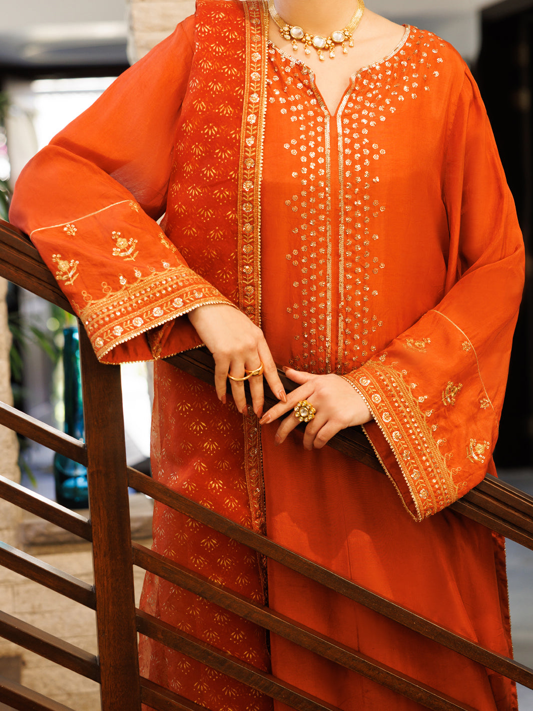 Rust Sheesha Silk Formal 3Pc Stitched - AL-3PS-LS-620