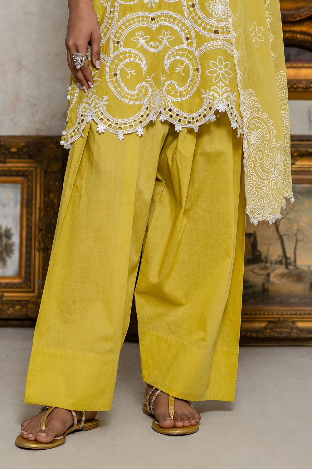 3 Piece Embroidered Lawn Suit With Lacquer Printed Chiffon Dupatta