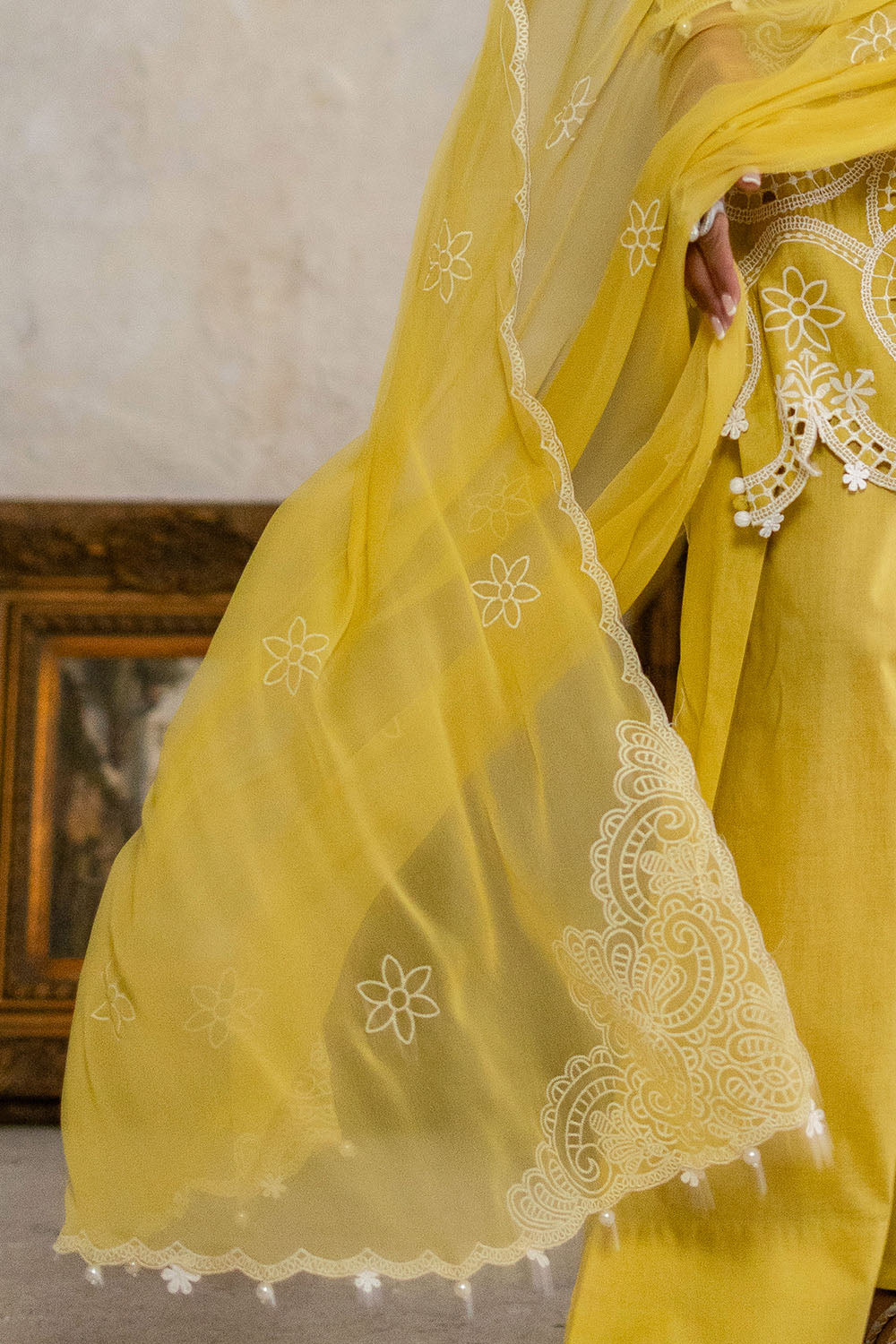 3 Piece Embroidered Lawn Suit With Lacquer Printed Chiffon Dupatta