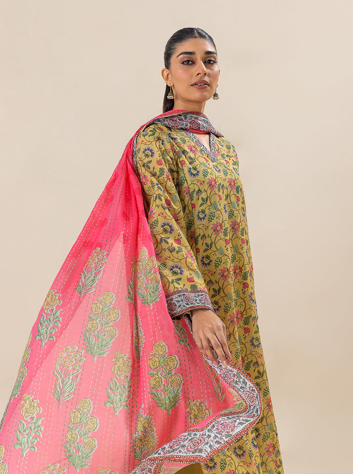 2 Piece Printed Lawn Suit-Mellow Yellow (Unstitched)