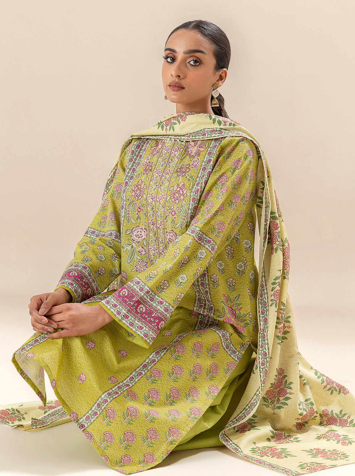 3 Piece Embroidered Lawn Suit-Apple Cinnamon (Unstitched)