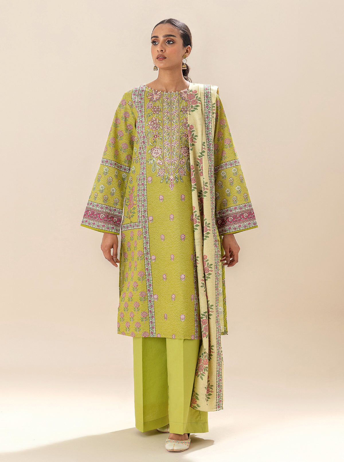 3 Piece Embroidered Lawn Suit-Apple Cinnamon (Unstitched)