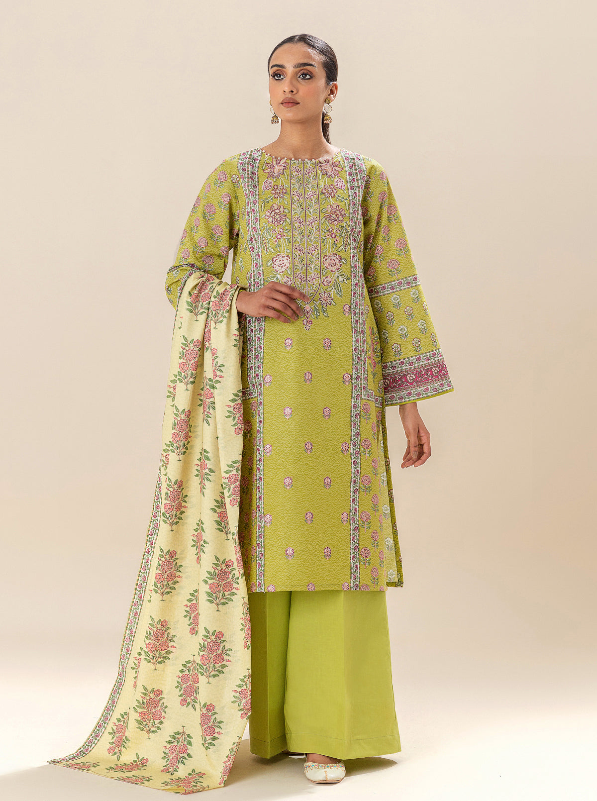 3 Piece Embroidered Lawn Suit-Apple Cinnamon (Unstitched)