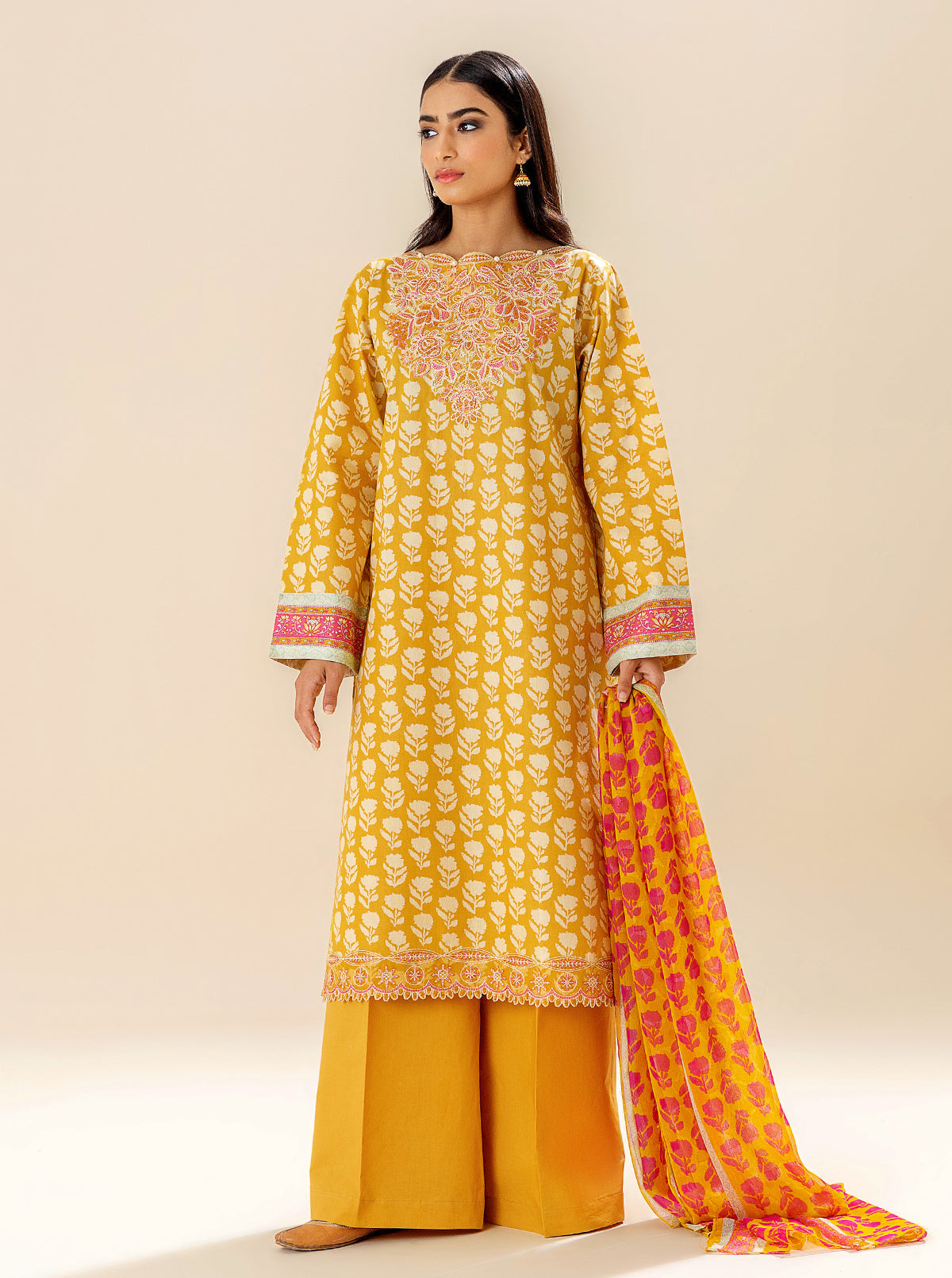 3 Piece Embroidered Lawn Suit - Silhouette Scene (Unstitched)