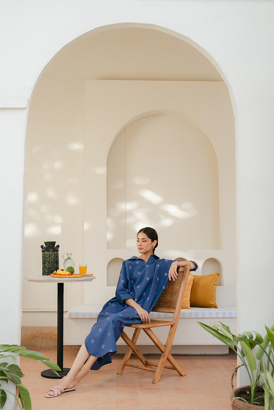 Navy Embroidered Long Tunic