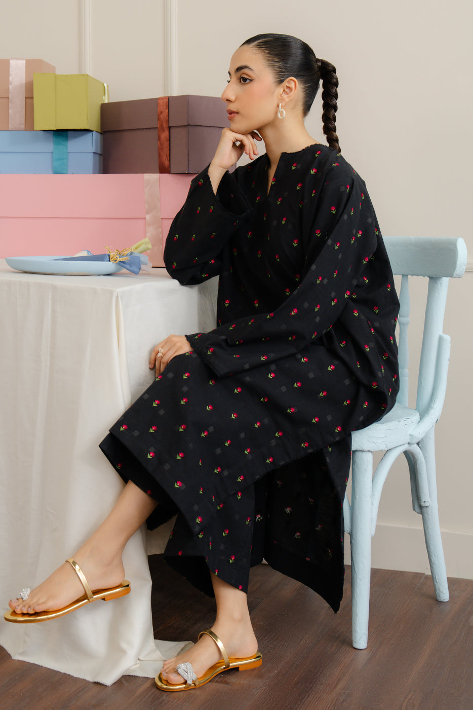 2 Piece Embroidered Dobby Suit (Pret)