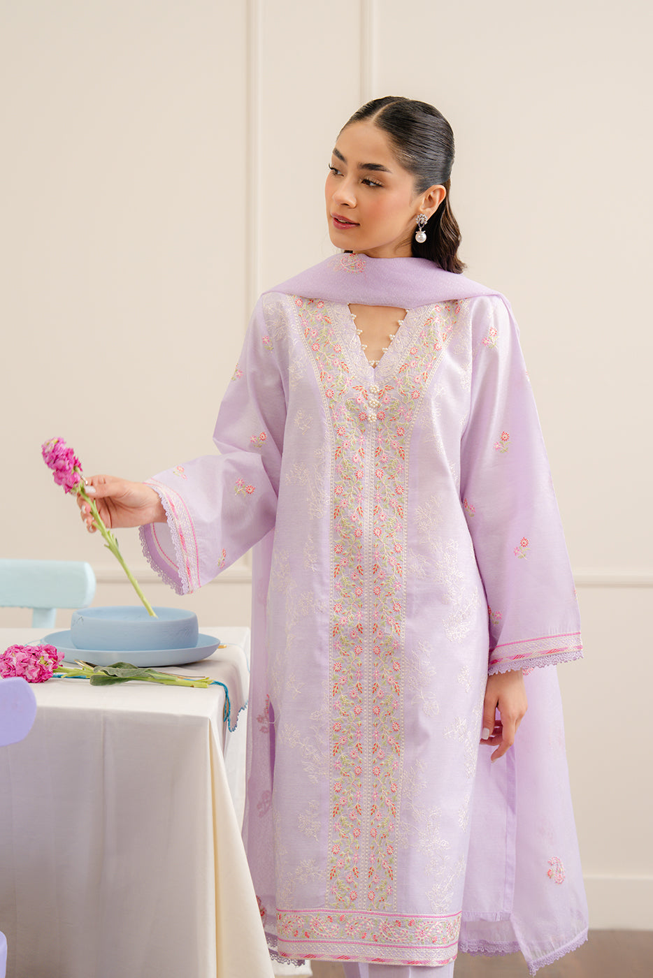 3 Piece Embroidered Cotton Net Suit (Luxury Pret)