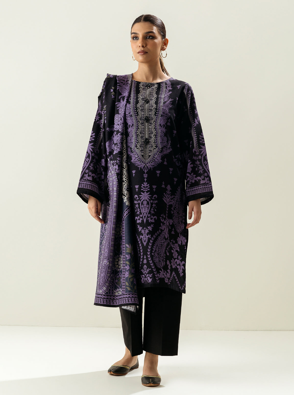 2 Piece - Printed Khaddar Suit - Olde World