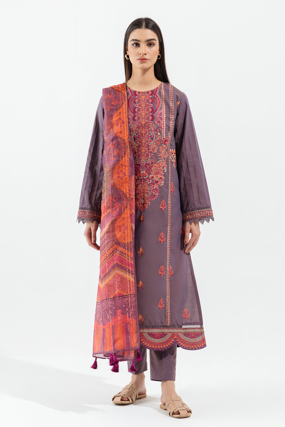 3 Piece - Embroidered Embroidered/Printed/2Tone Suit - Gypsy Mauve