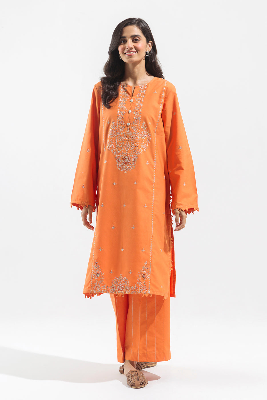 2 Piece - Embroidered Khaddar Suit - Honey Light