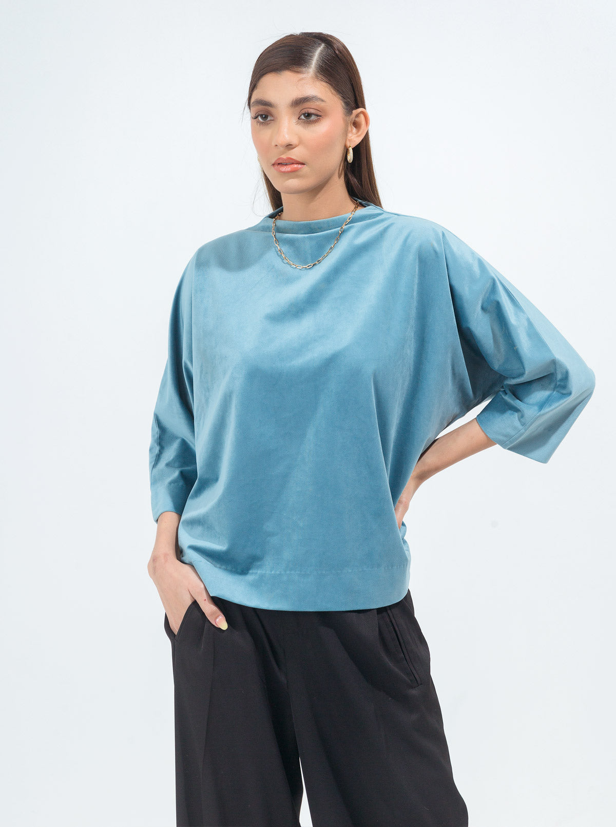 Light Teal Velour Top