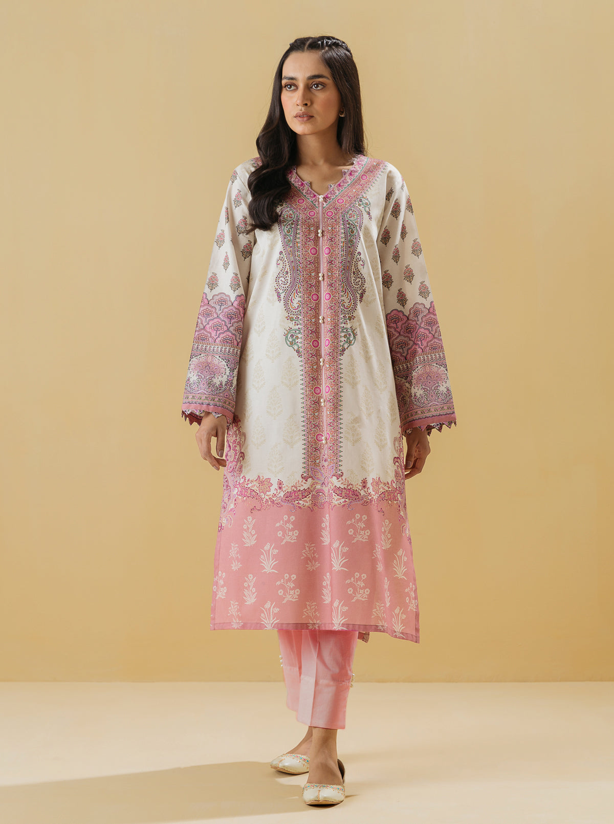 2 Piece - Printed Lawn Suit - Ivory Pearl
