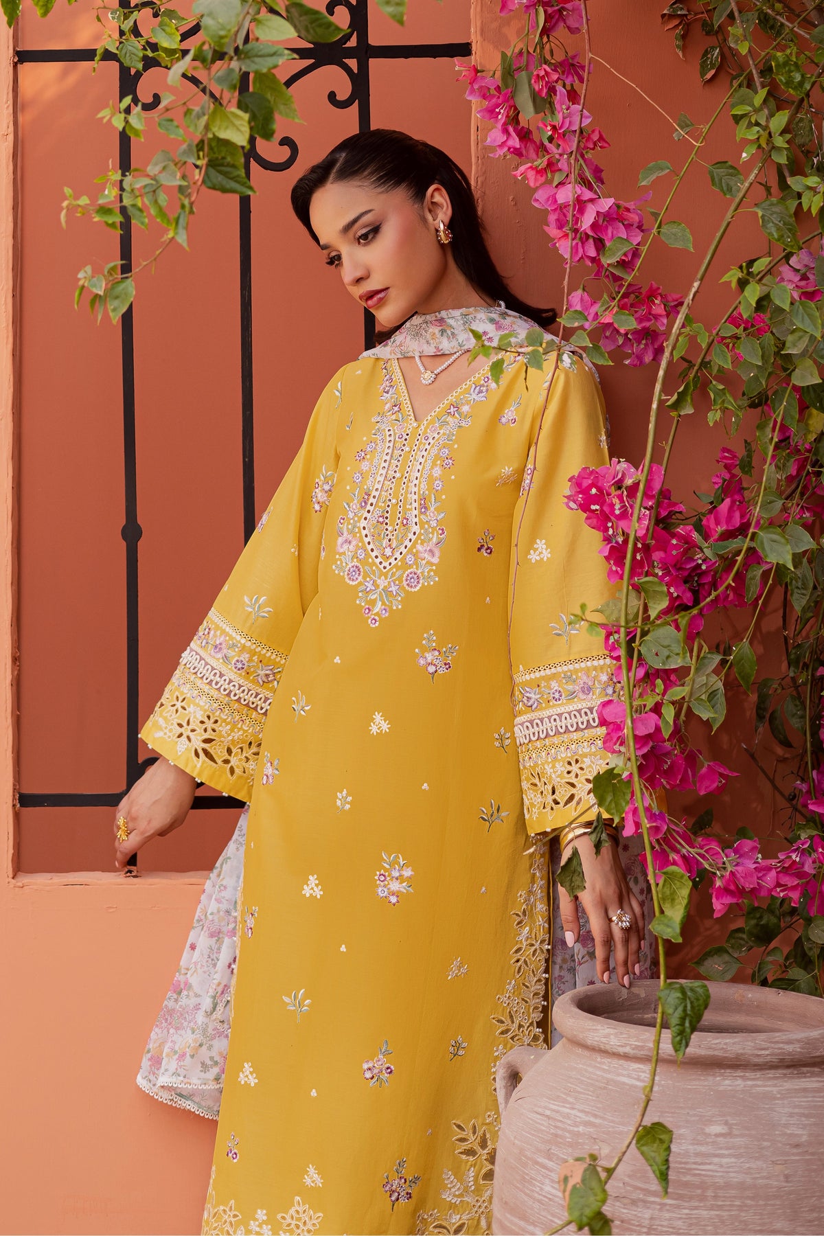 Lime Darla 3Pc - Festive Embroidered Lawn