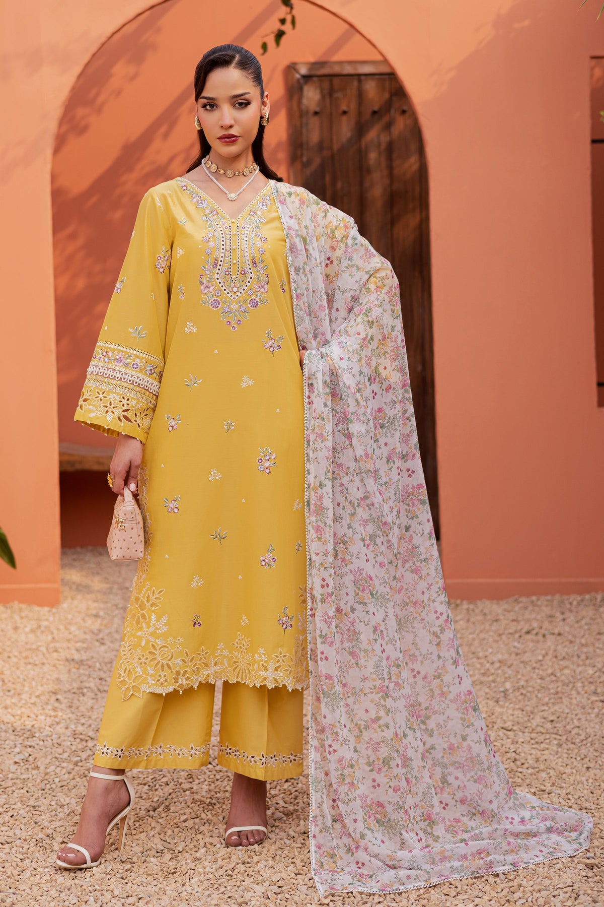 Lime Darla 3Pc - Festive Embroidered Lawn