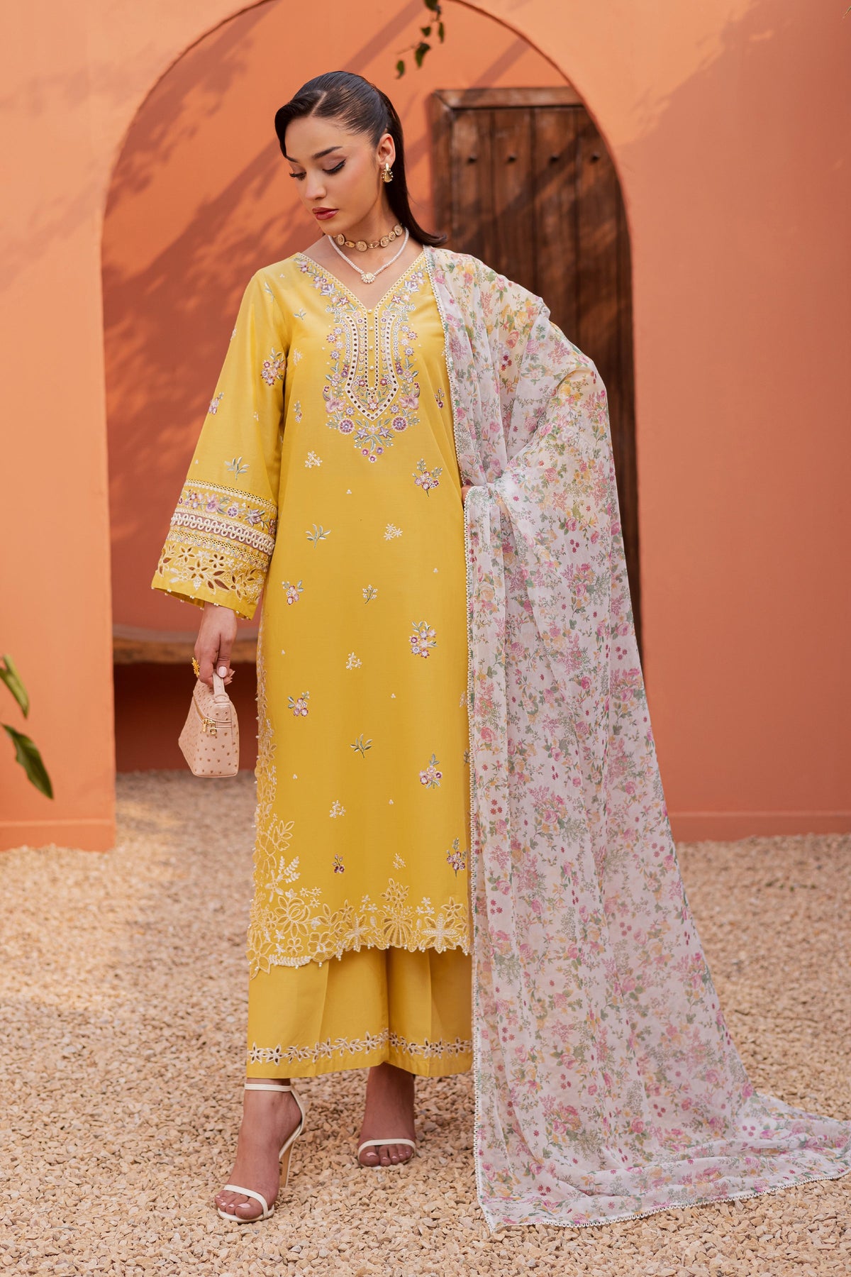 Lime Darla 3Pc - Festive Embroidered Lawn