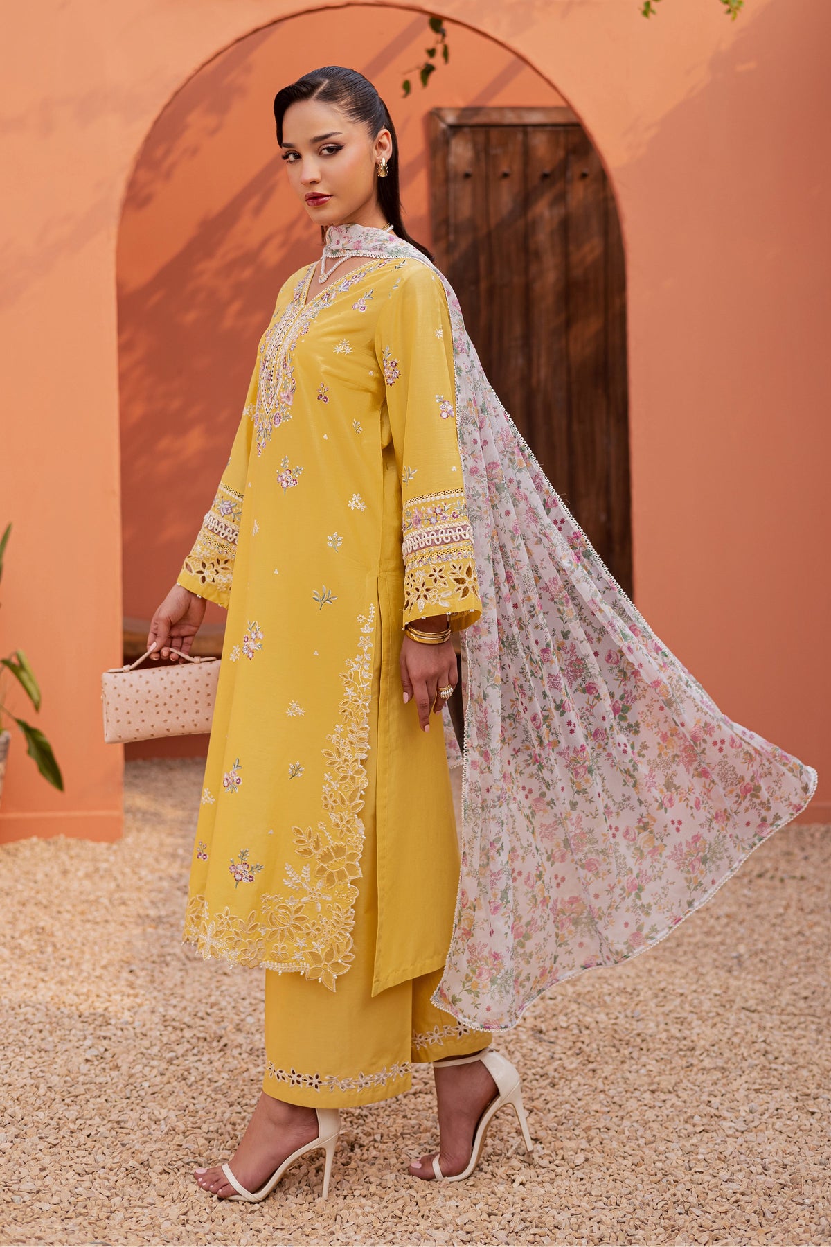 Lime Darla 3Pc - Festive Embroidered Lawn