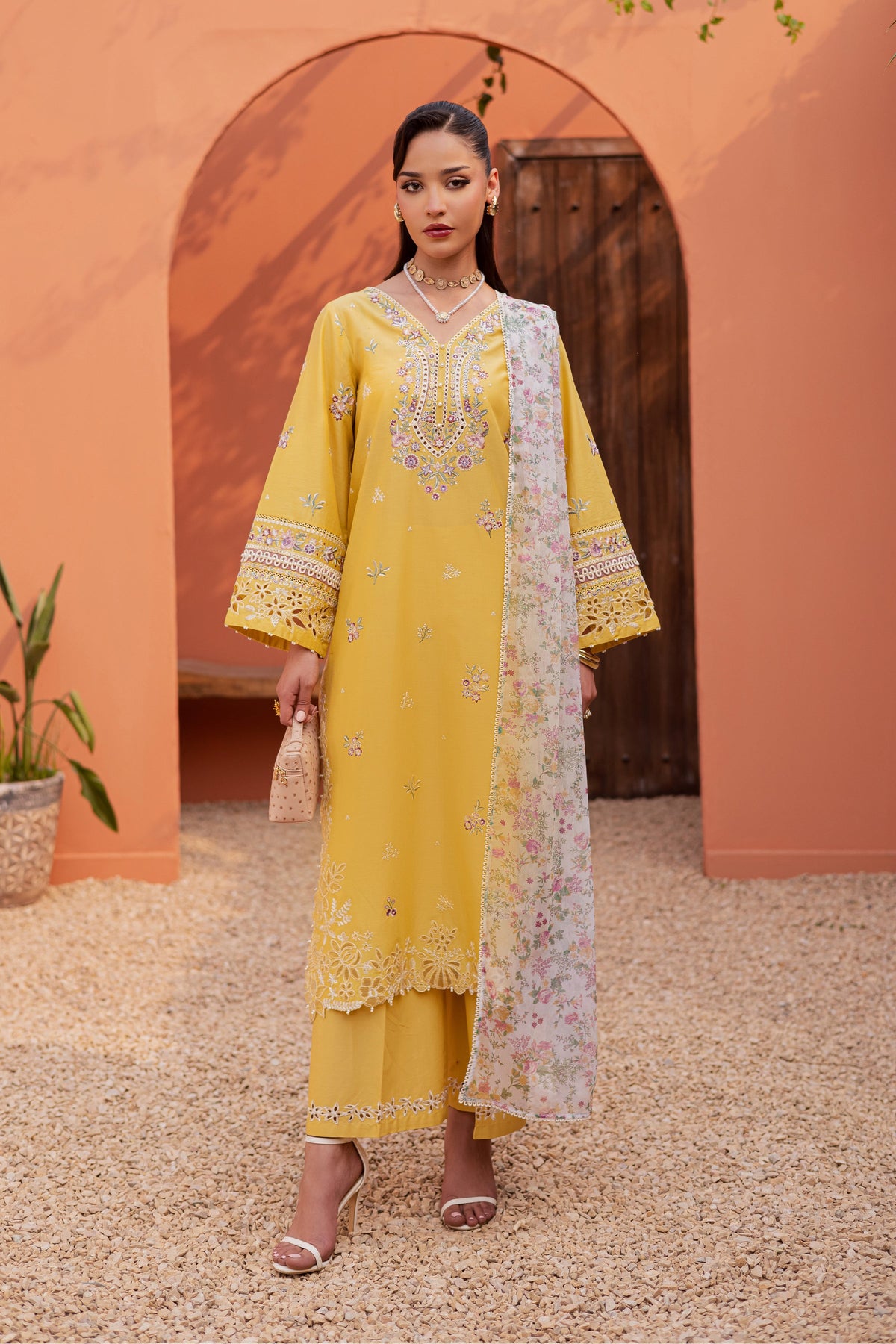 Lime Darla 3Pc - Festive Embroidered Lawn