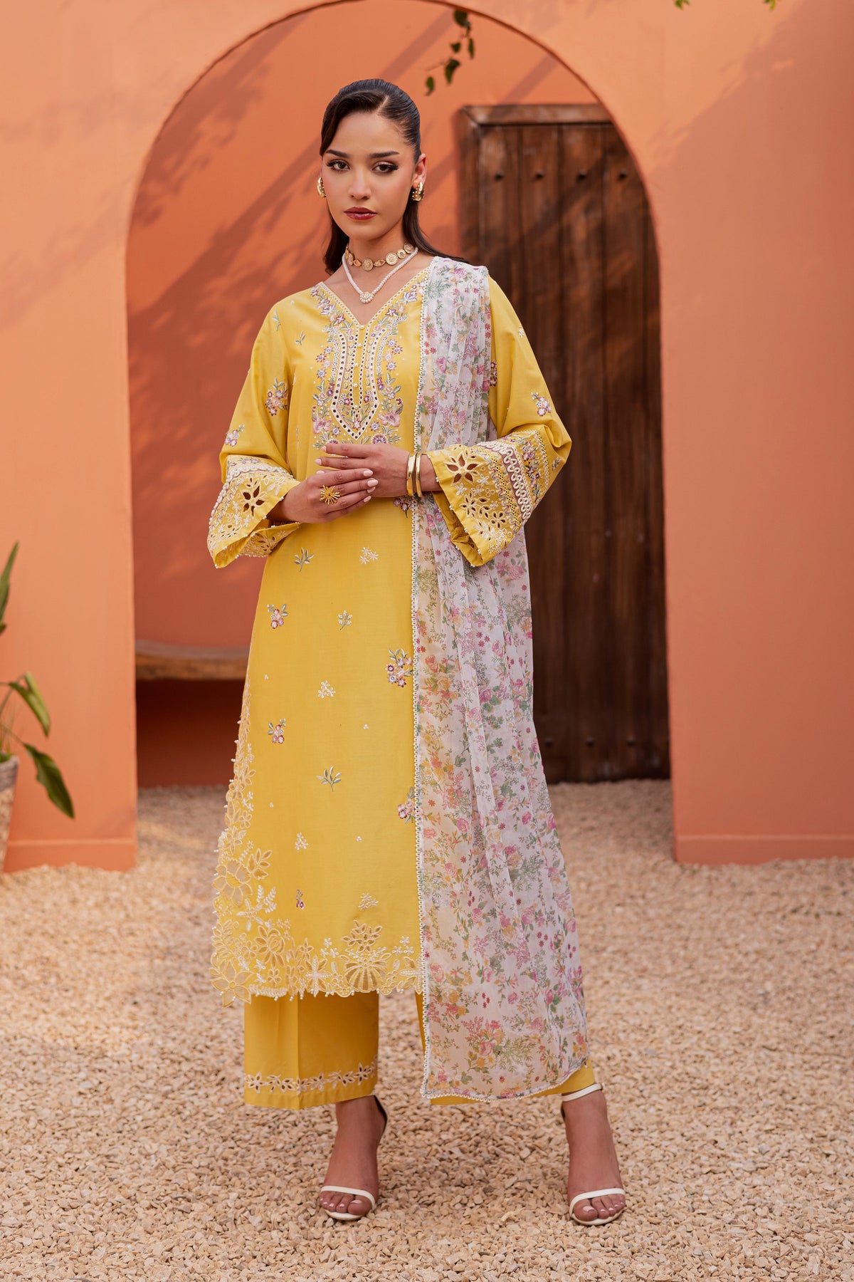Lime Darla 3Pc - Festive Embroidered Lawn