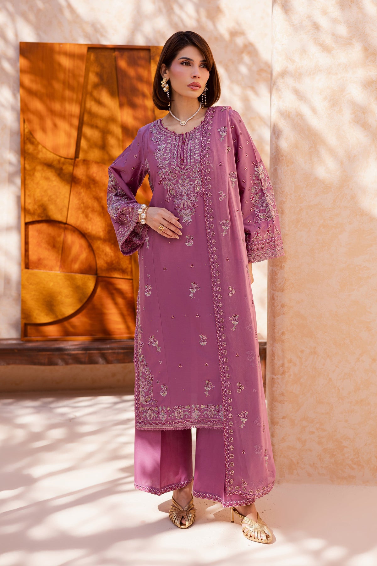 Lina 3Pc - Festive Embroidered Lawn