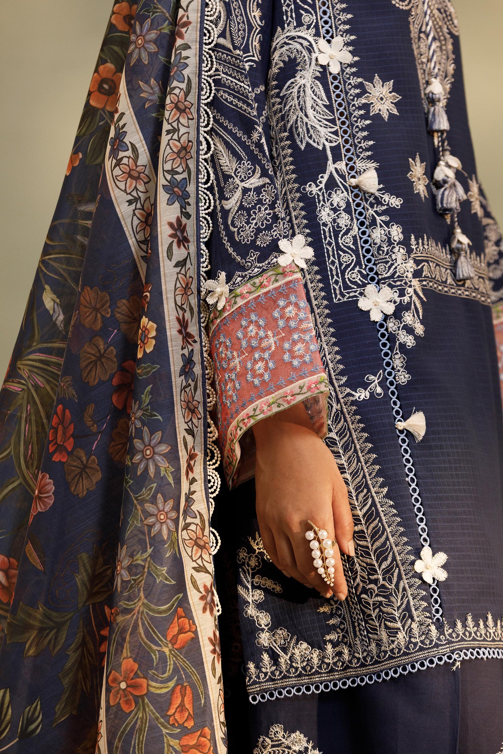 Unstitched Embroidered 3 Piece Muzlin Suit