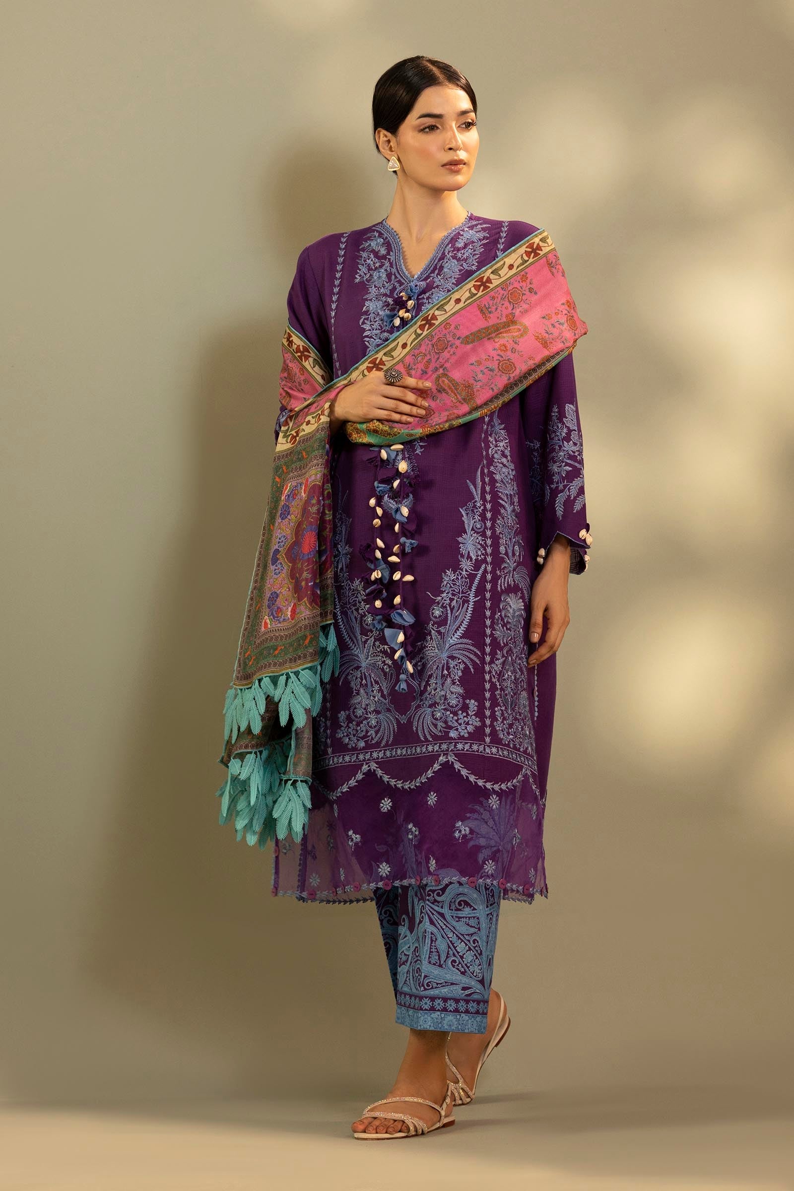 Unstitched Embroidered 3 Piece Muzlin Suit