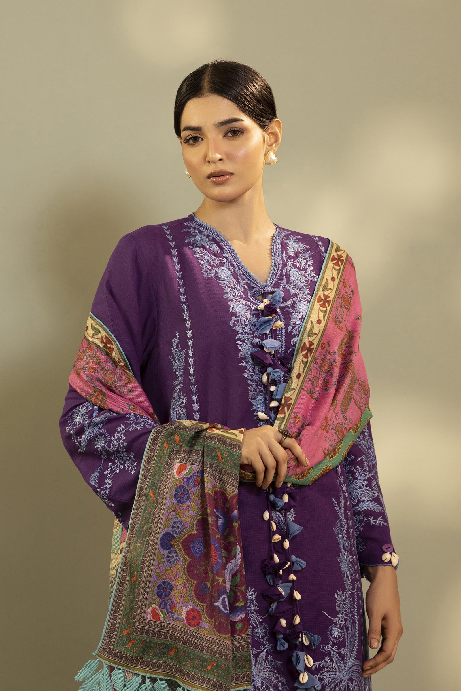 Unstitched Embroidered 3 Piece Muzlin Suit