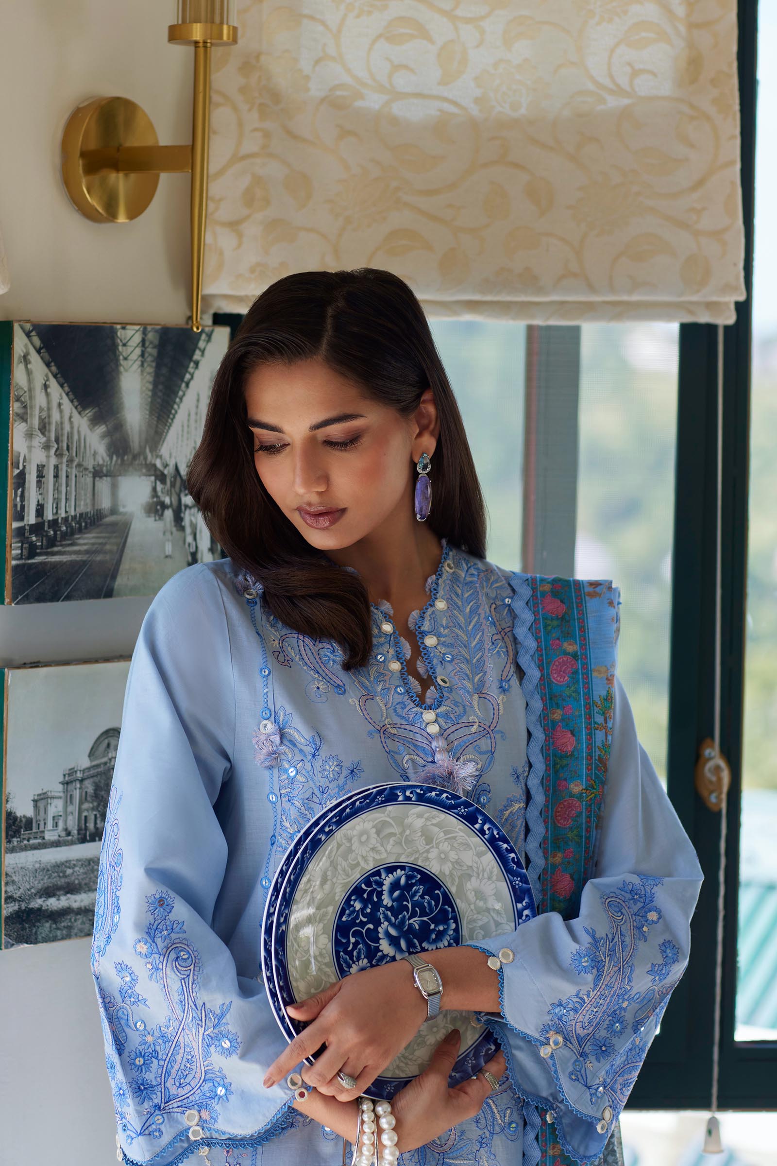 Unstitched Embroidered 3 Piece Muzlin Suit