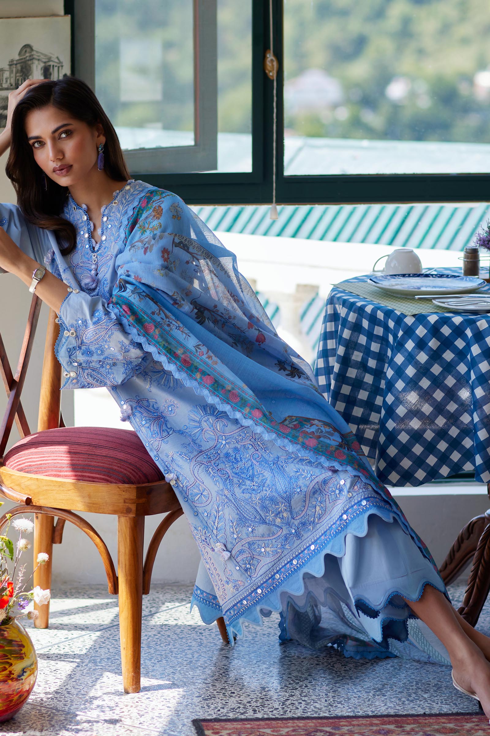 Unstitched Embroidered 3 Piece Muzlin Suit