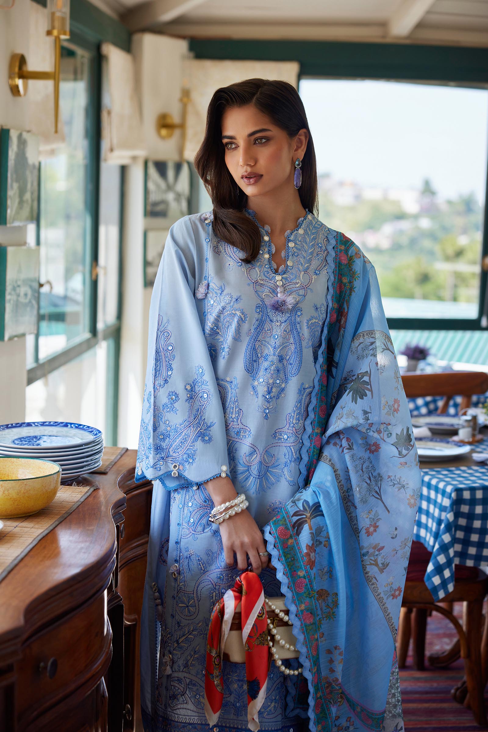 Unstitched Embroidered 3 Piece Muzlin Suit
