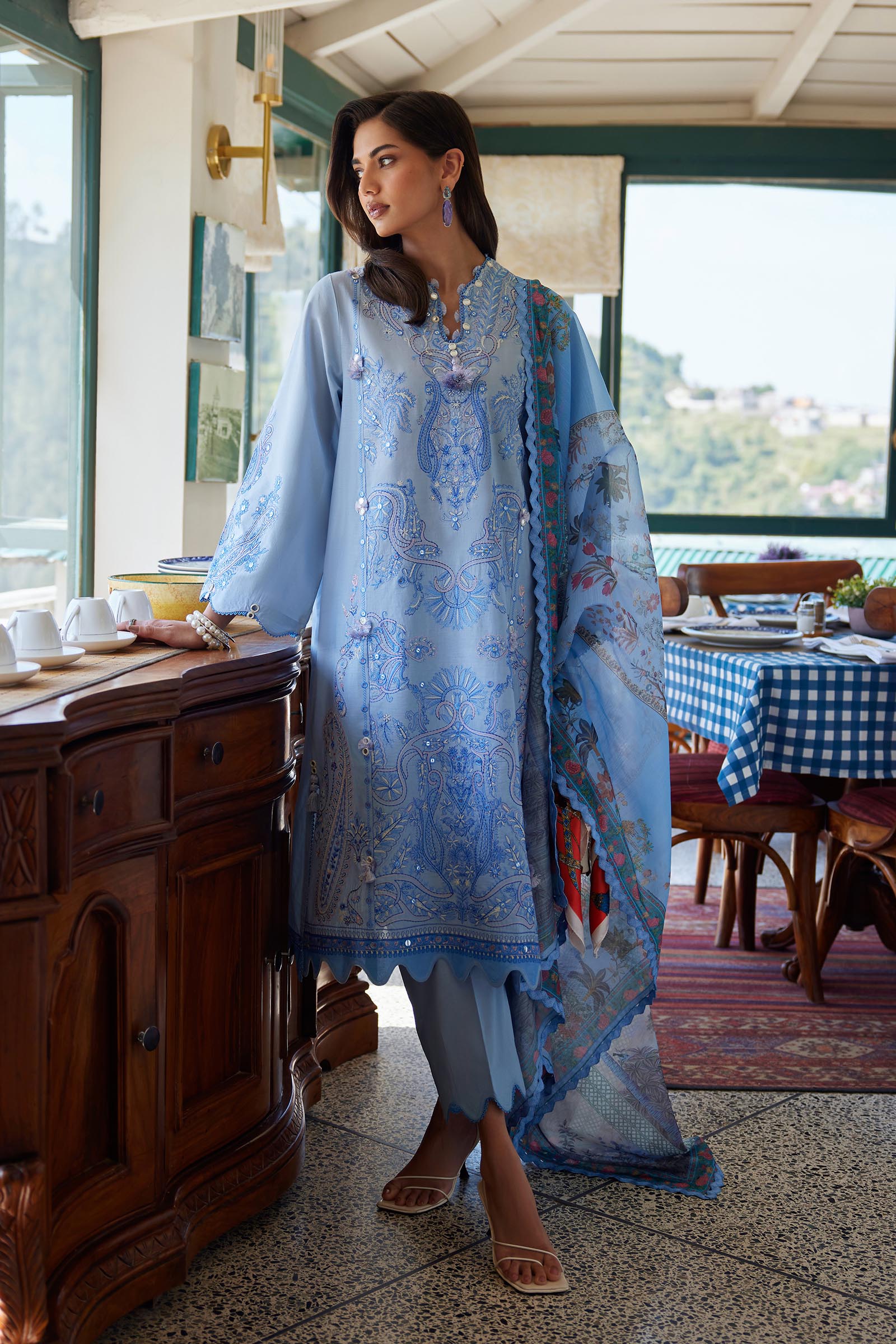 Unstitched Embroidered 3 Piece Muzlin Suit
