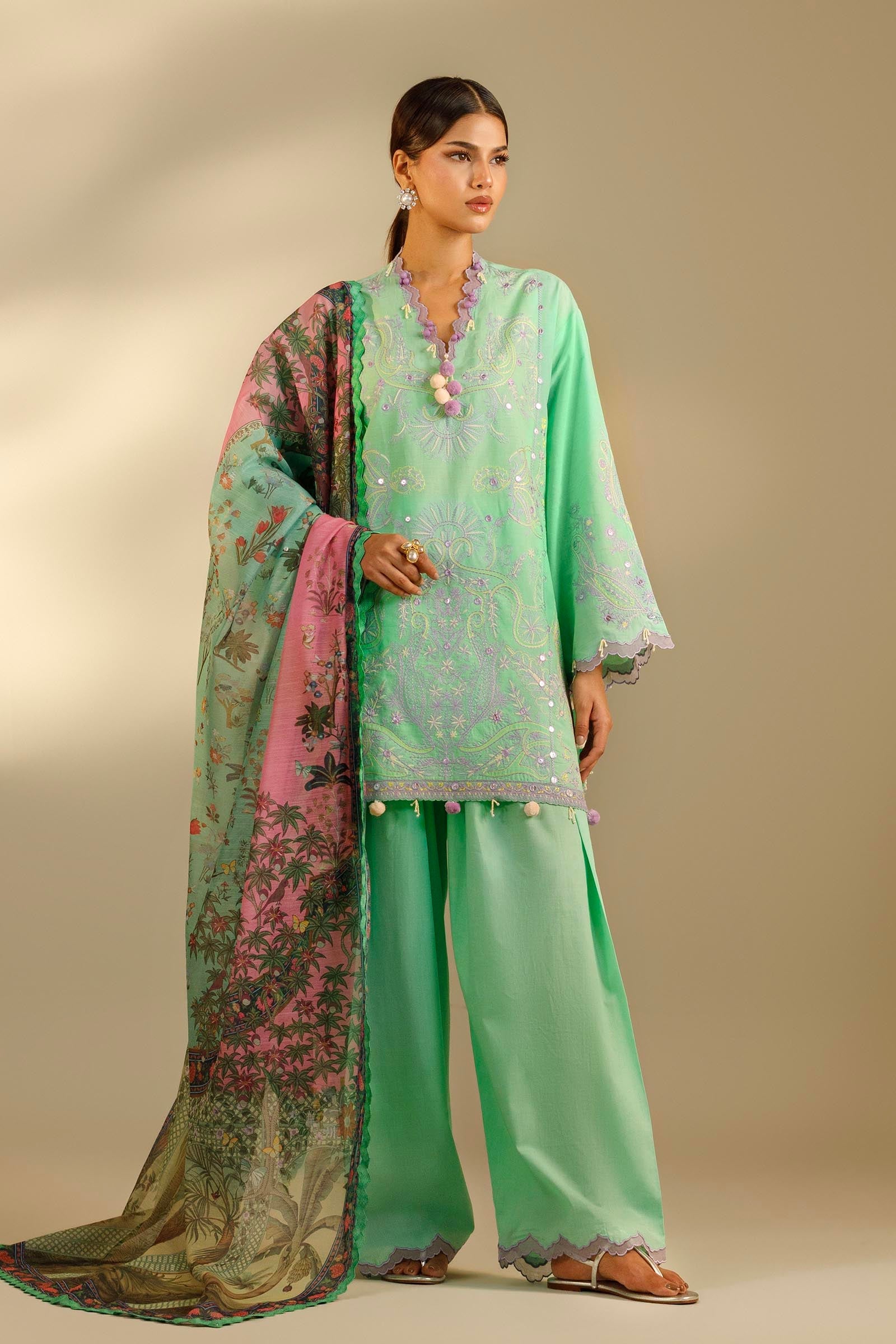 Unstitched Embroidered 3 Piece Muzlin Suit