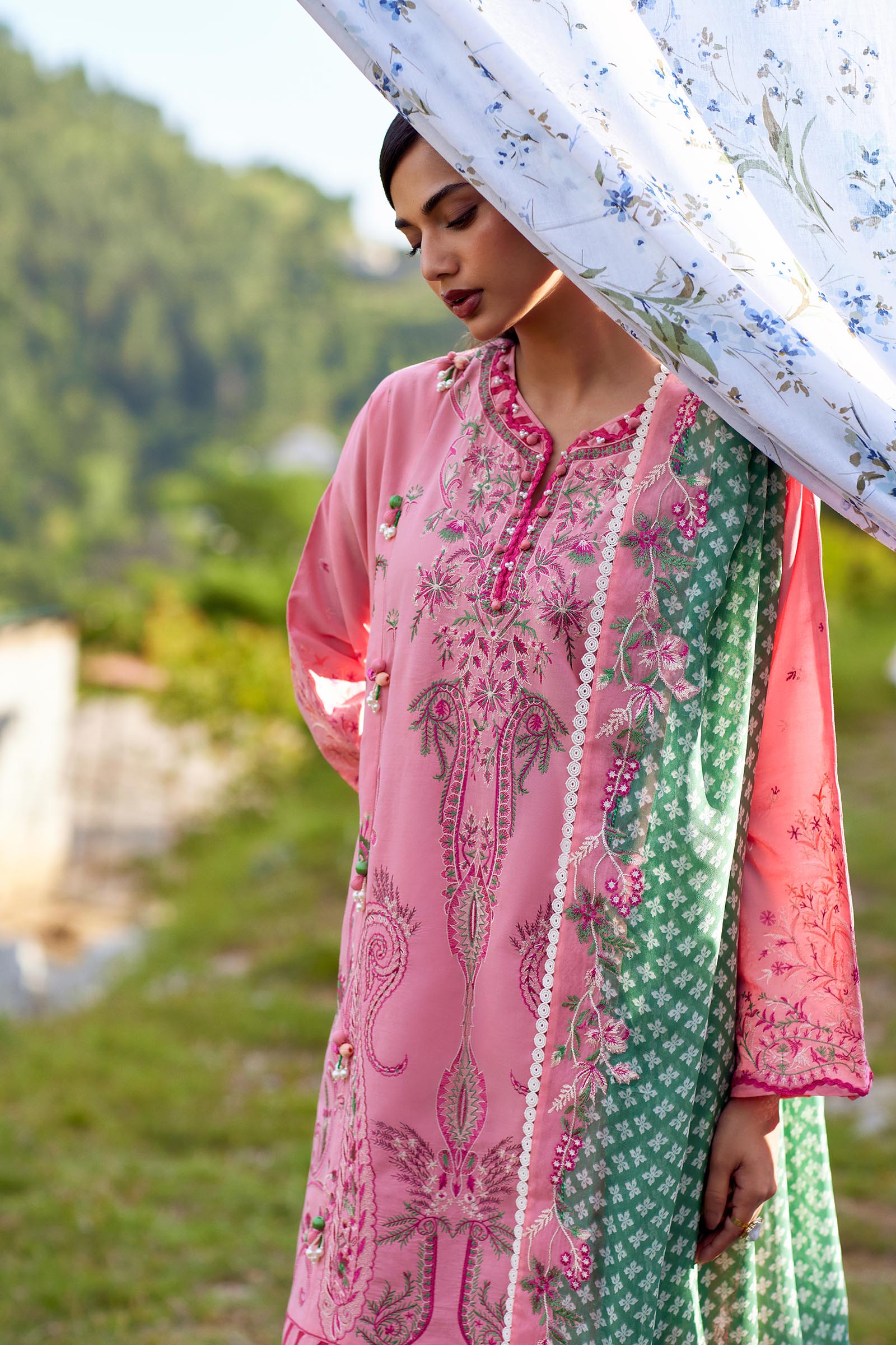 Unstitched Embroidered 3 Piece Muzlin Suit