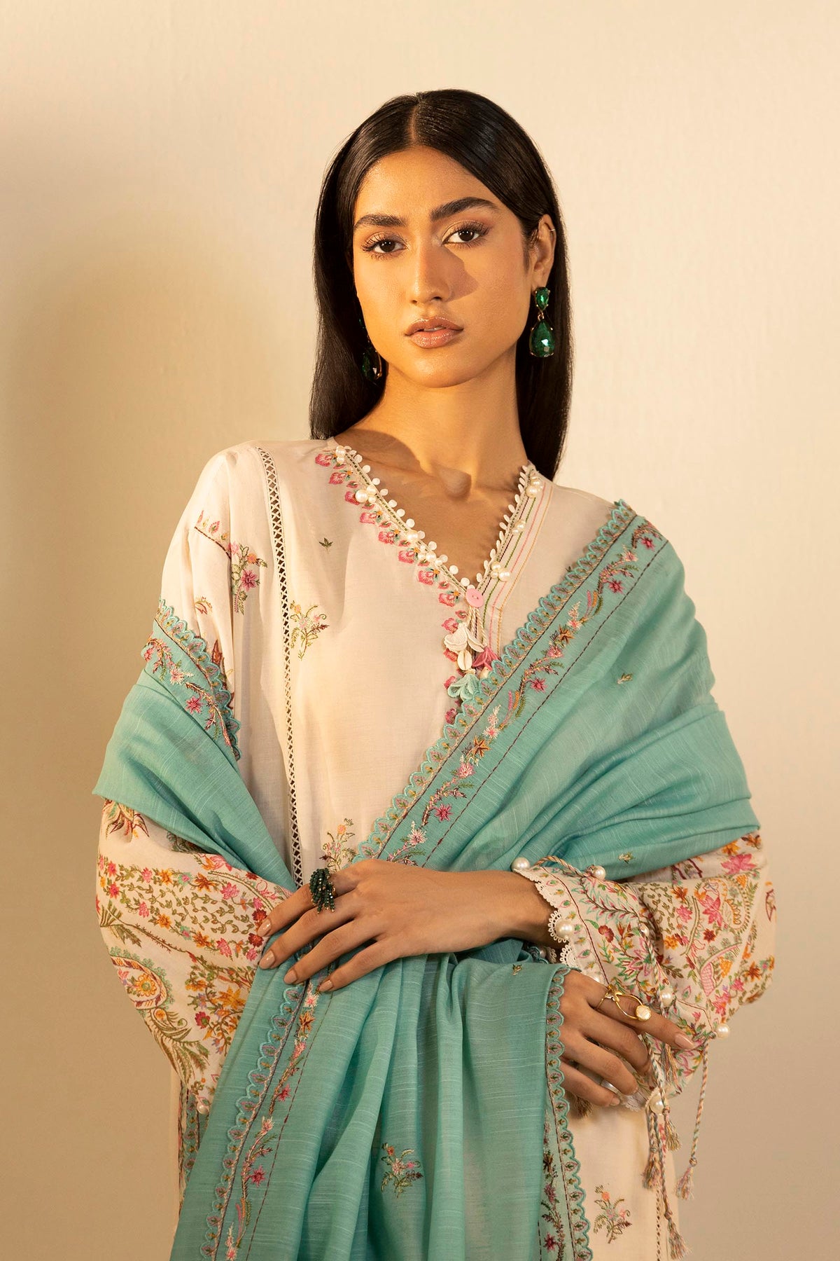Unstitched Embroidered 3 Piece Muzlin Suit