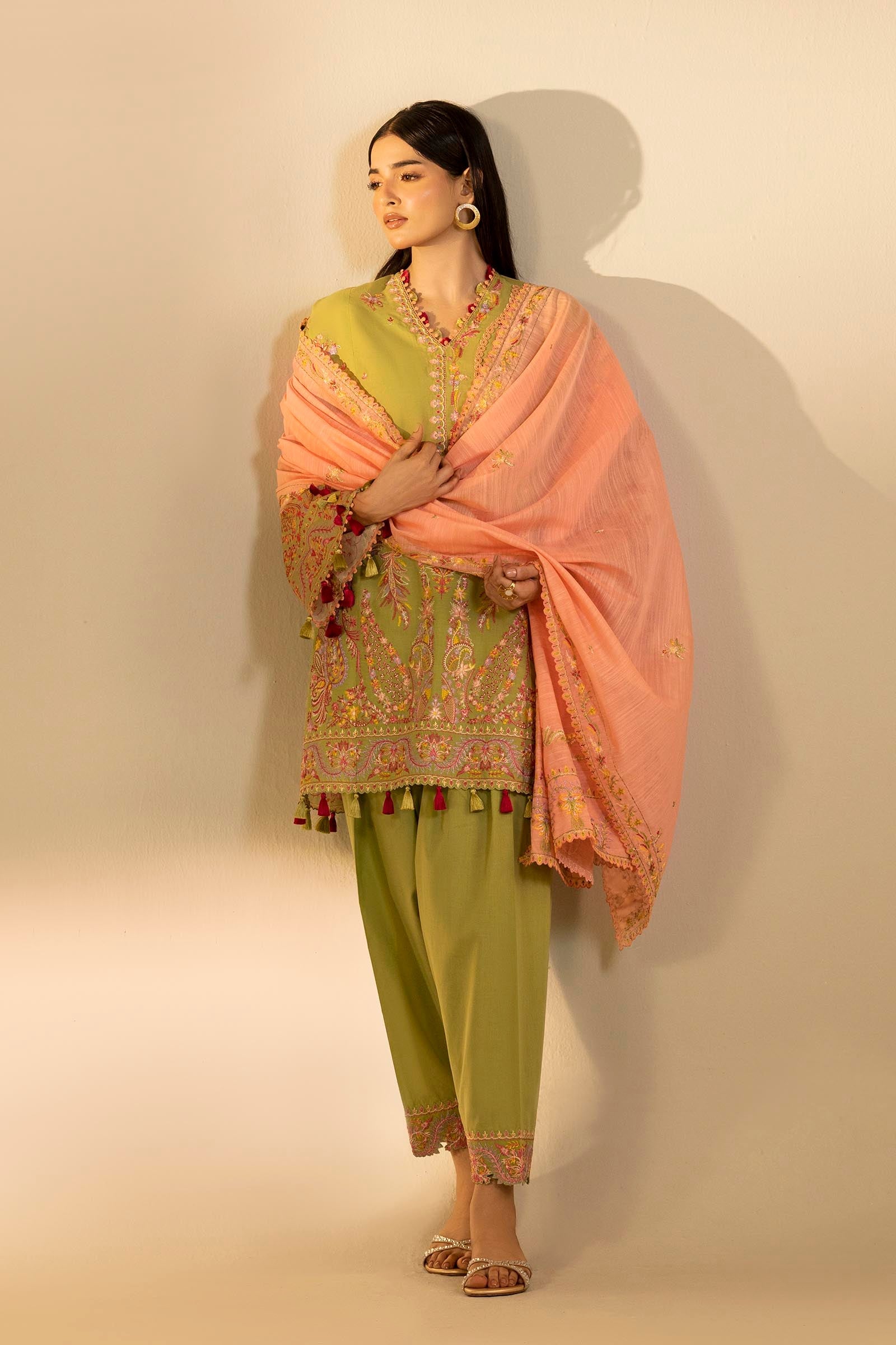 Unstitched Embroidered 3 Piece Muzlin Suit
