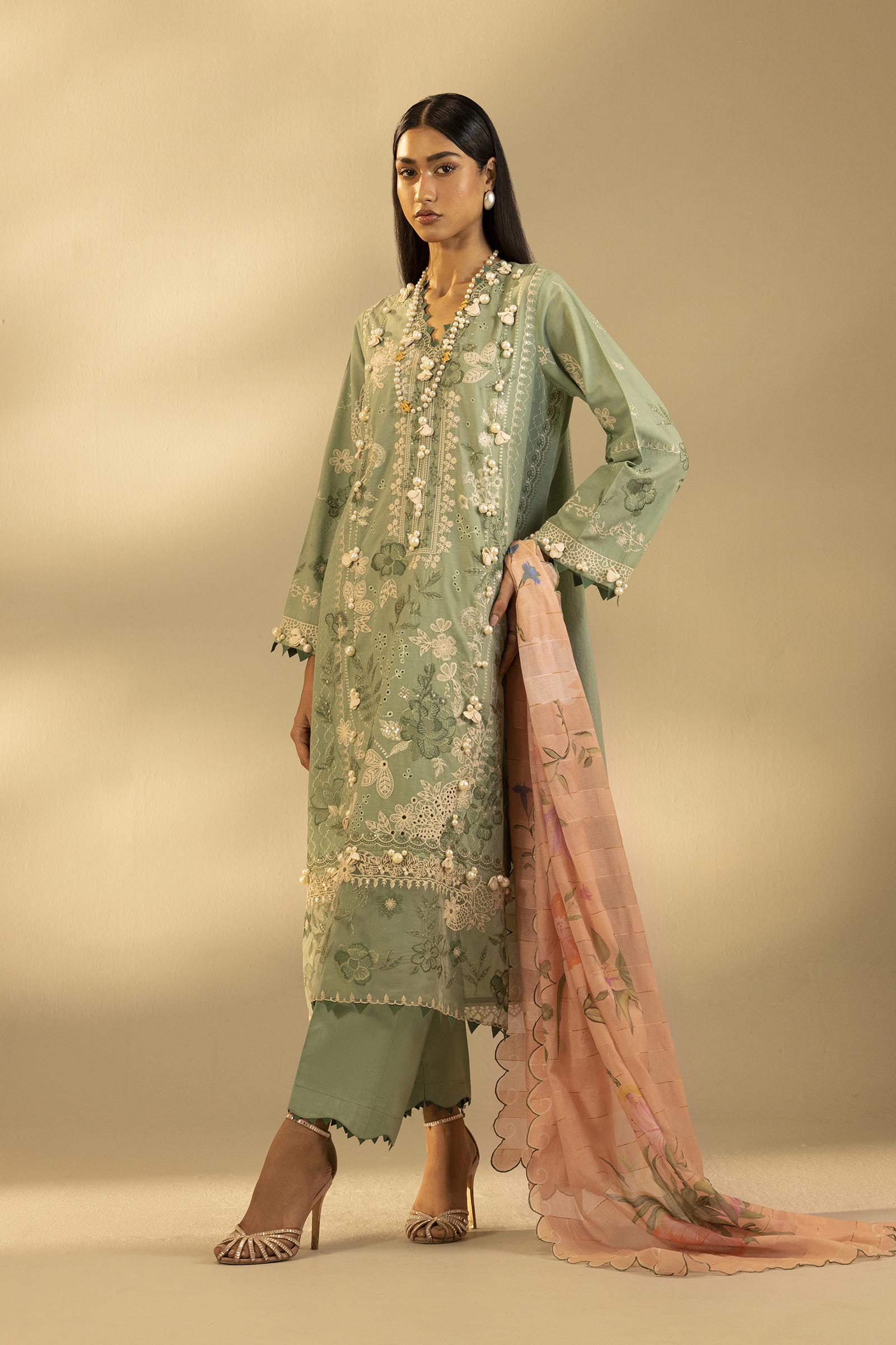 Unstitched Embroidered 3 Piece Muzlin Suit