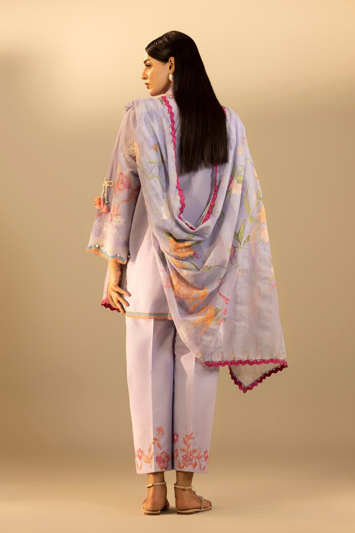 Unstitched Embroidered 3 Piece Muzlin Suit