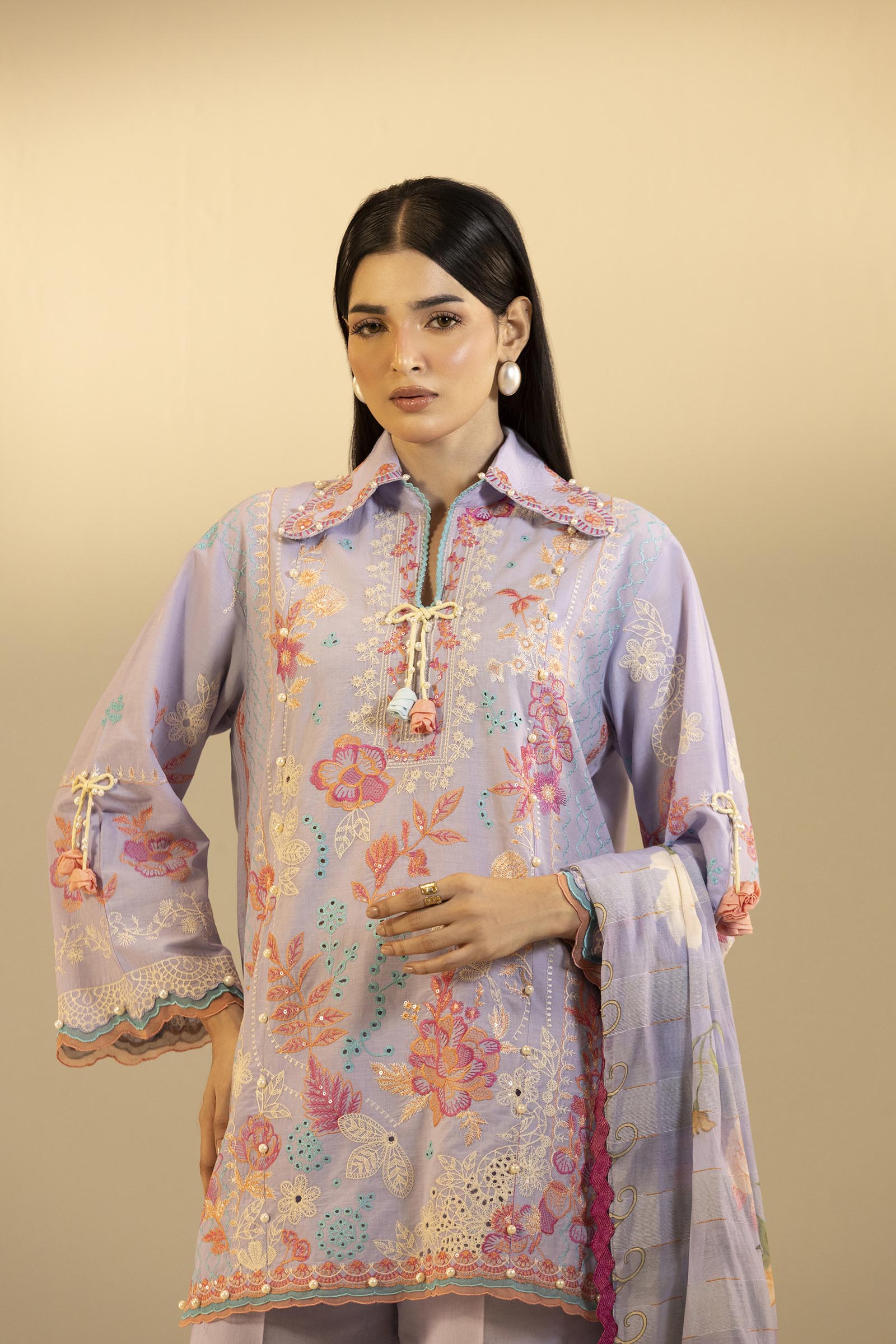 Unstitched Embroidered 3 Piece Muzlin Suit