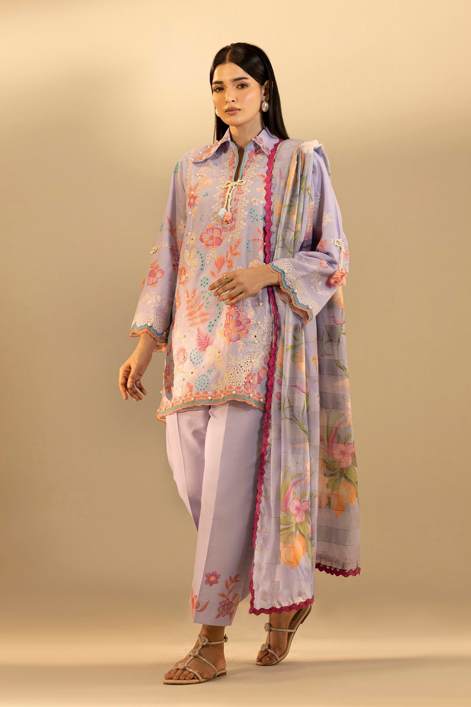 Unstitched Embroidered 3 Piece Muzlin Suit