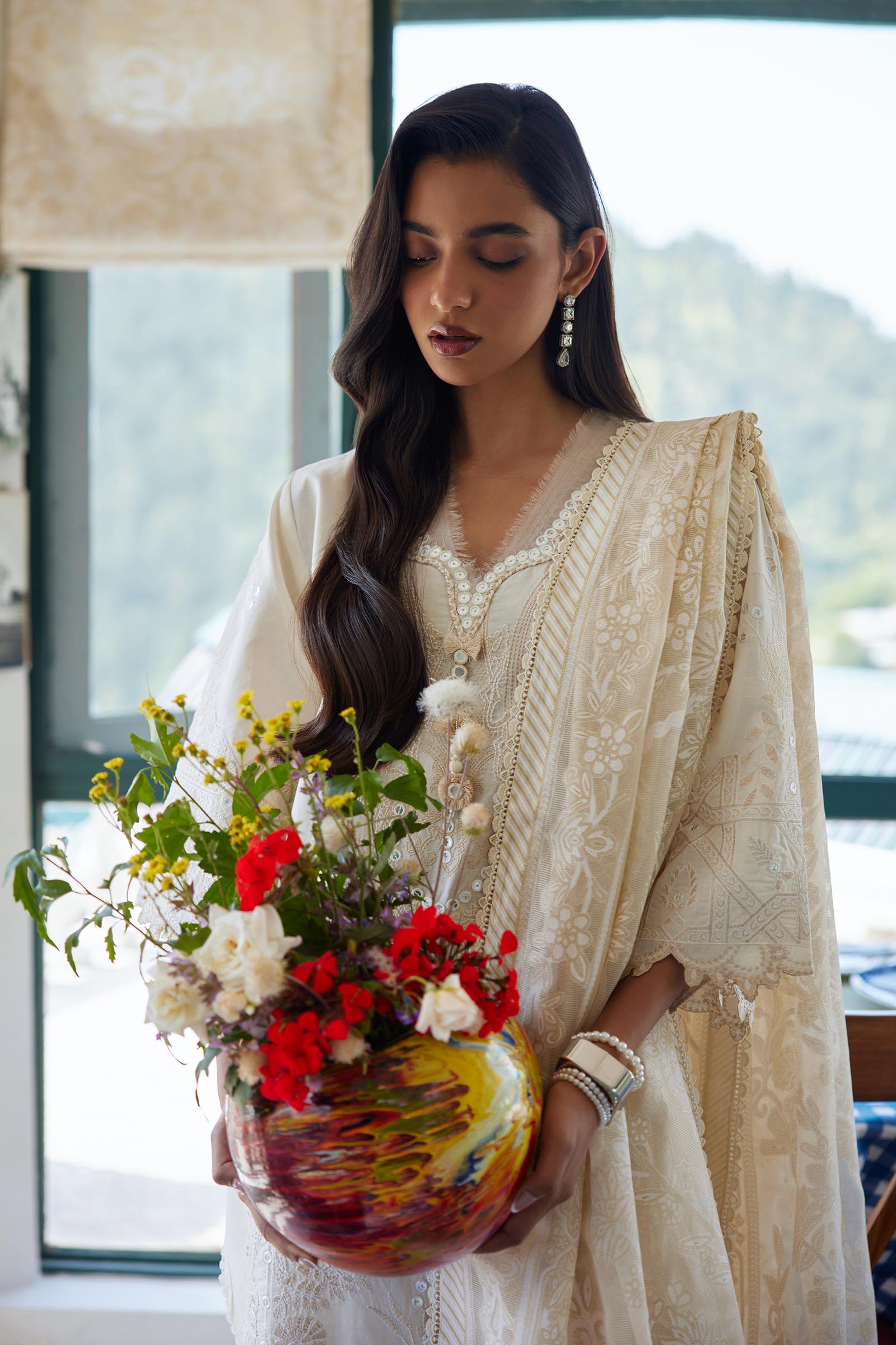 Unstitched Embroidered 3 Piece Muzlin Suit