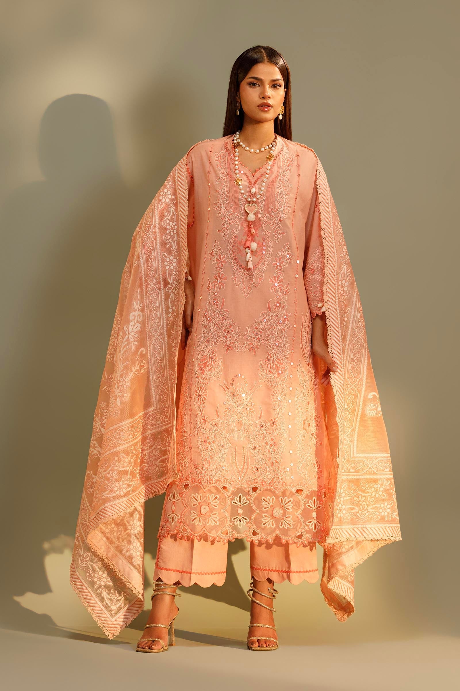 Unstitched Embroidered 3 Piece Muzlin Suit