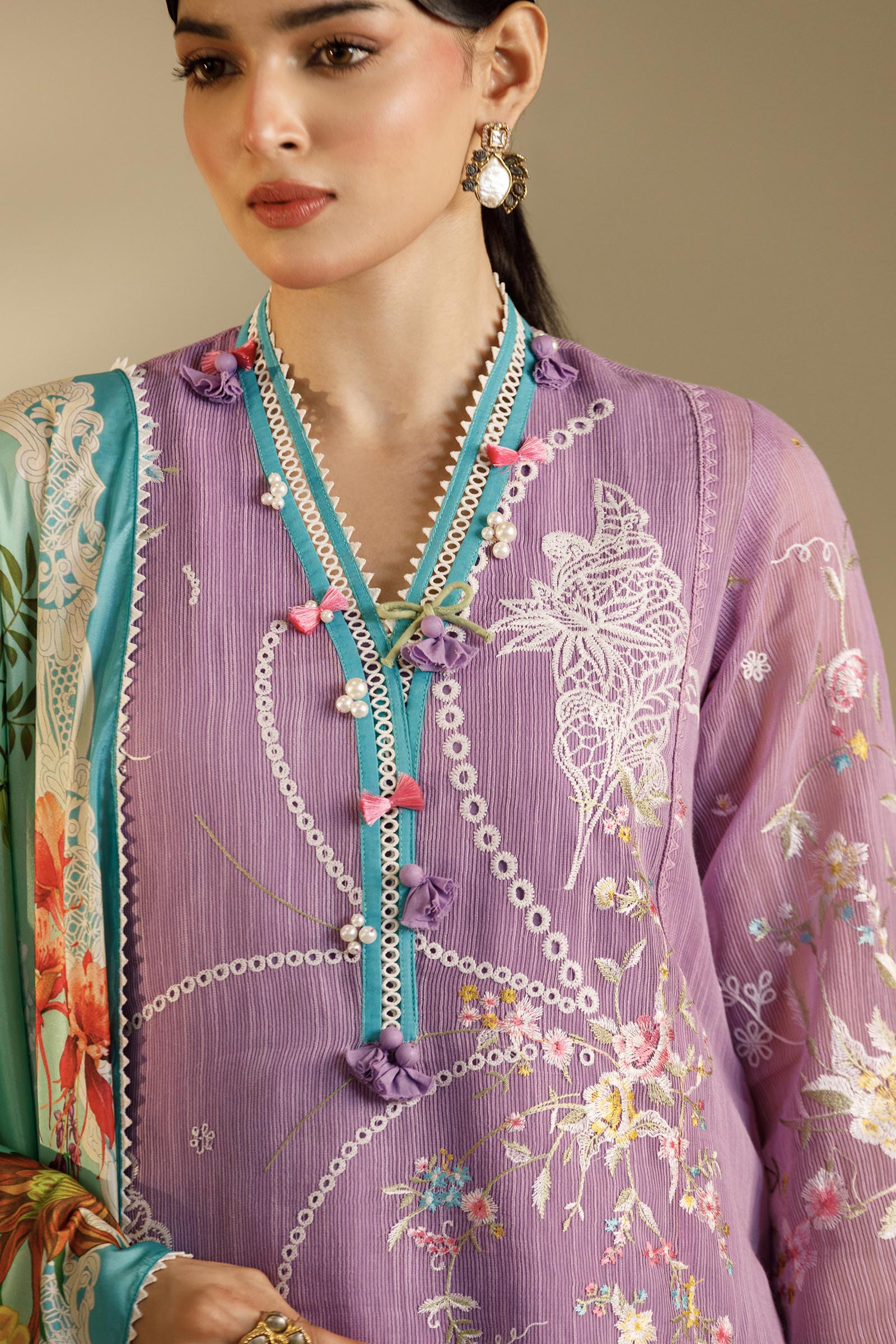 Unstitched Embroidered 3 Piece Muzlin Suit