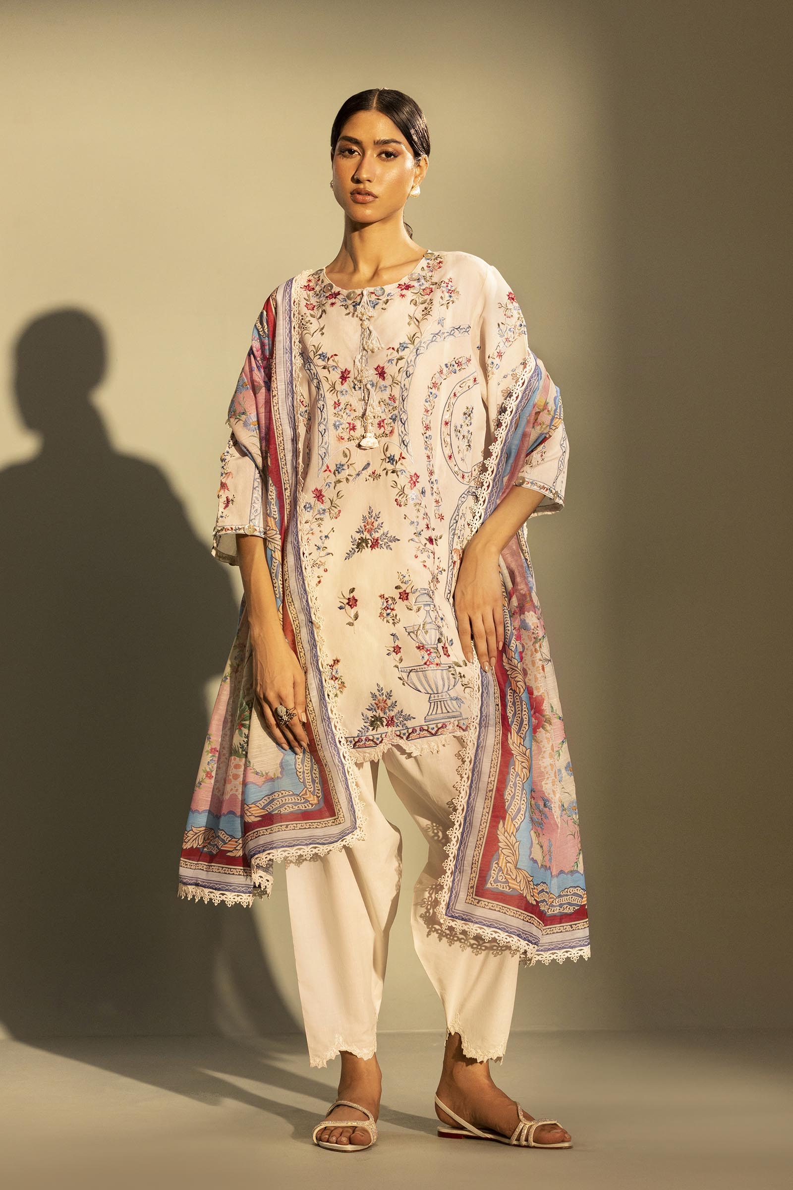 Unstitched Embroidered 3 Piece Muzlin Suit