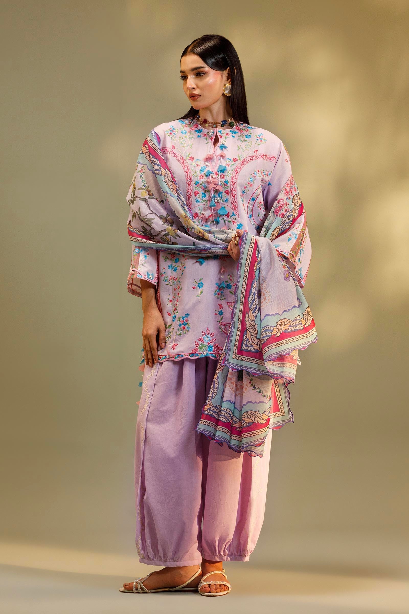 Unstitched Embroidered 3 Piece Muzlin Suit