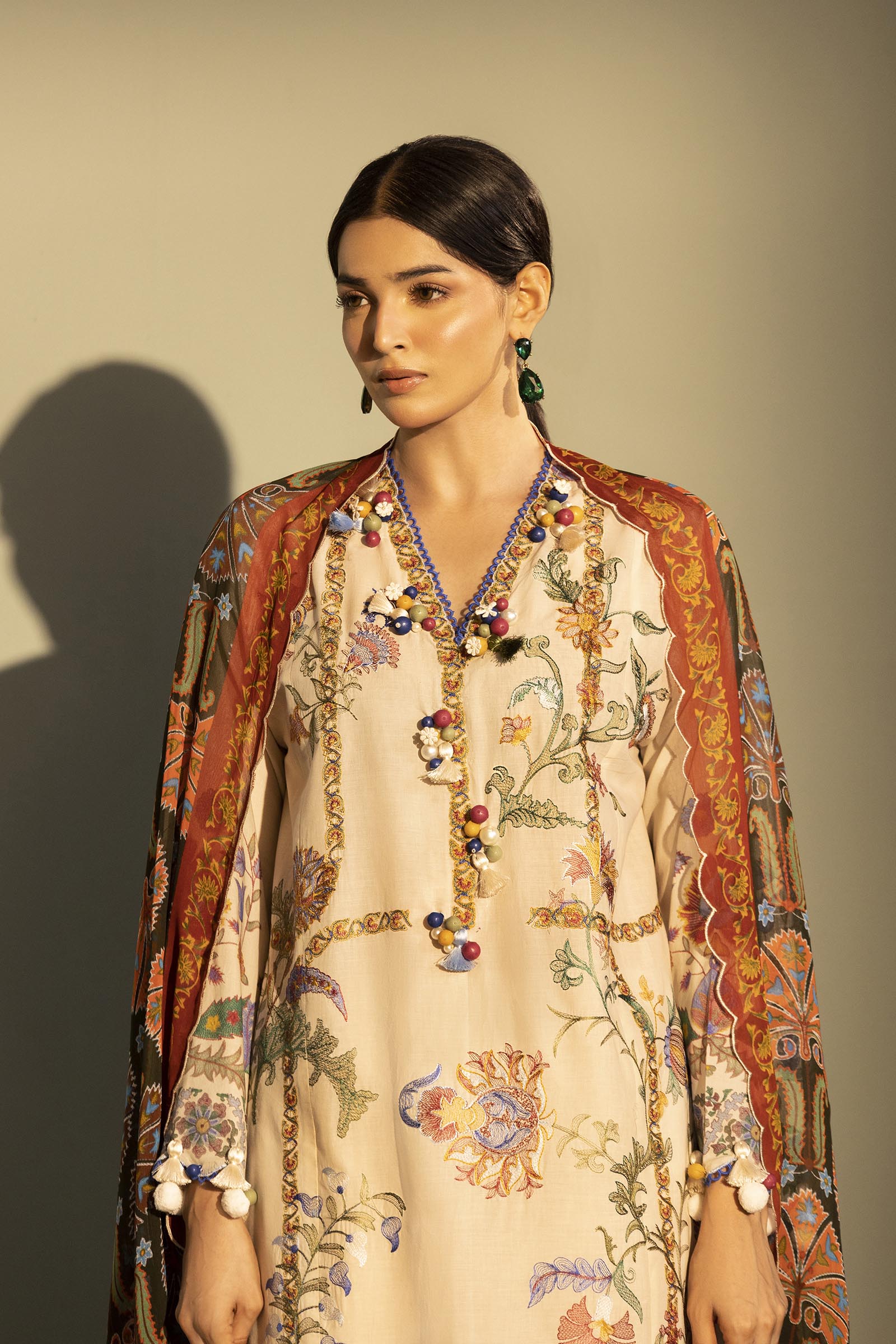 Unstitched Embroidered 3 Piece Muzlin Suit